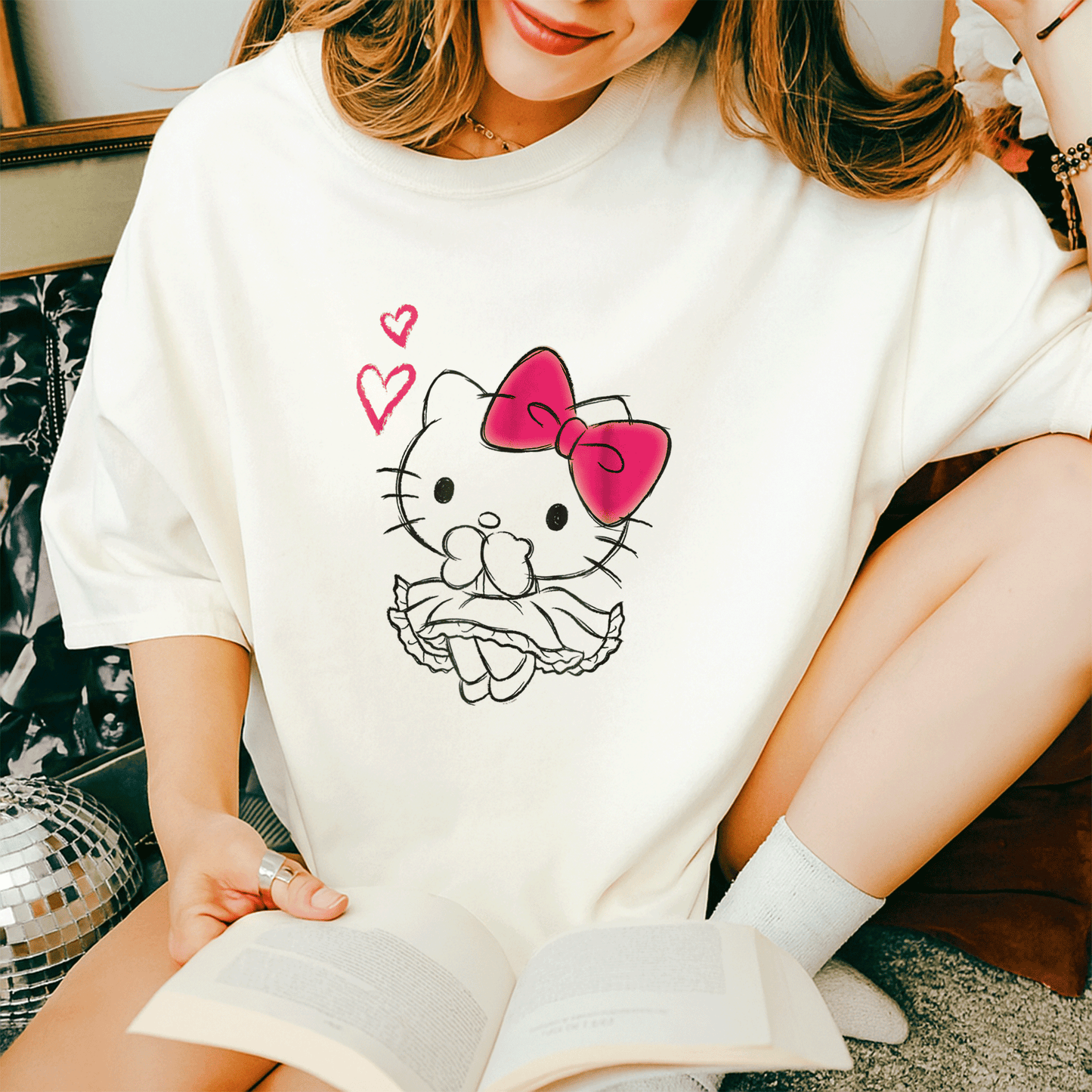 Cute Hello Kitty Girly Hearts Tee Shirt for Kids, Adorable Pink Graphic Design, Perfect Gift for Cat Lovers and Fashionistas - 14