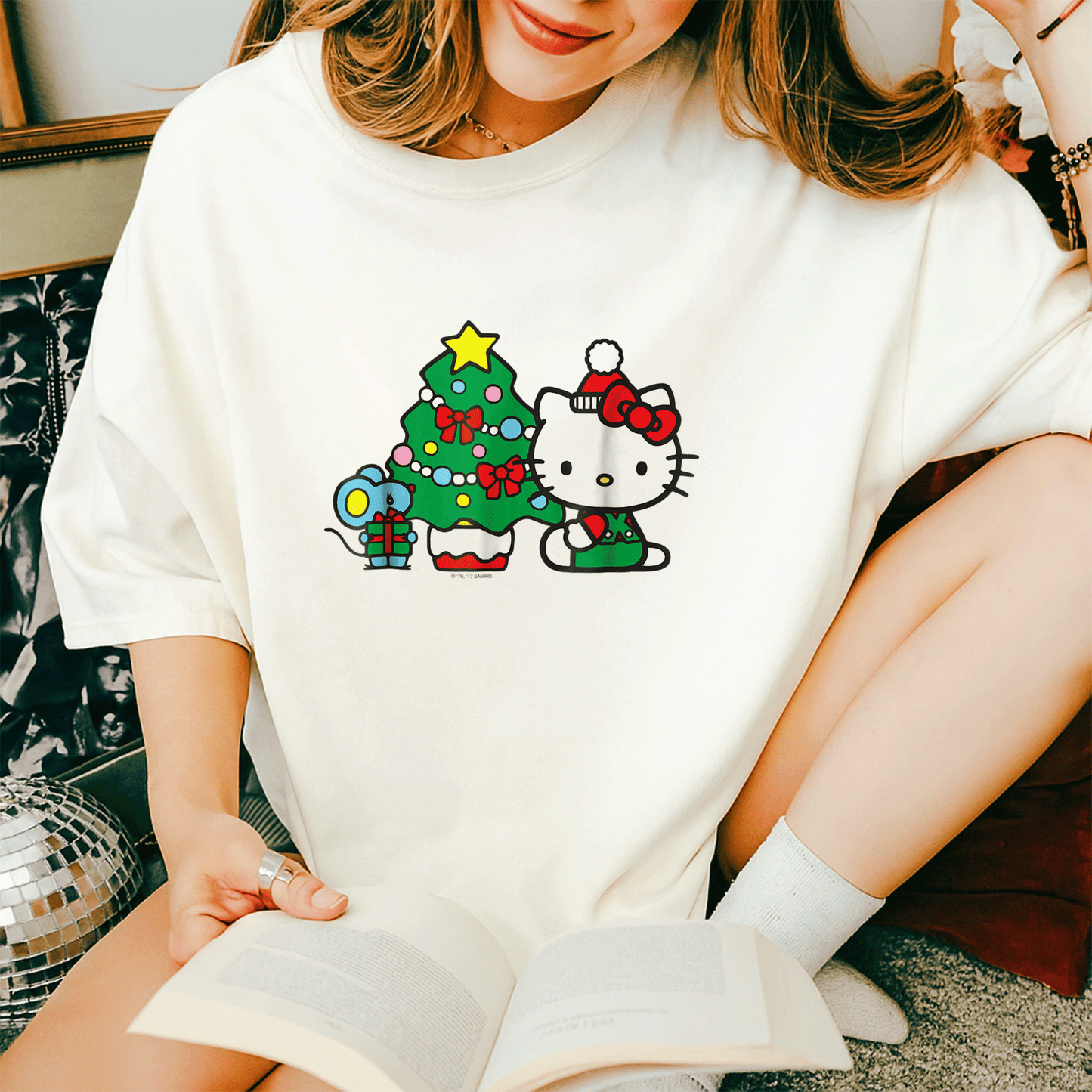 Cute Hello Kitty Christmas Tree Tee Shirt Festive Holiday Apparel for Kids and Adults - Perfect for Family Celebrations - 14
