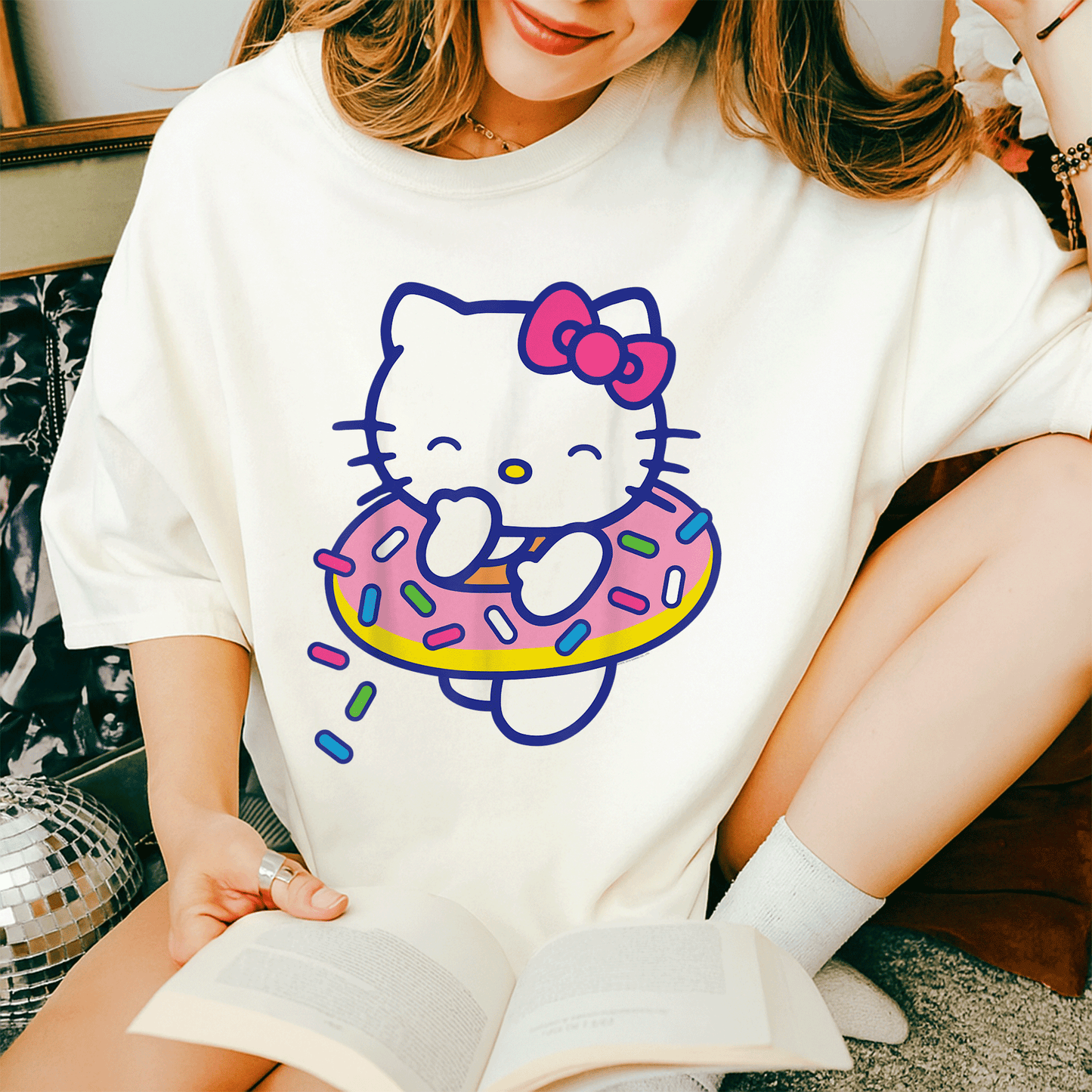 Cute Hello Kitty Donut Sprinkles Floaty Summer Swimming T-Shirt for Kids - Adorable Swimwear for Fun Beach Days - 14
