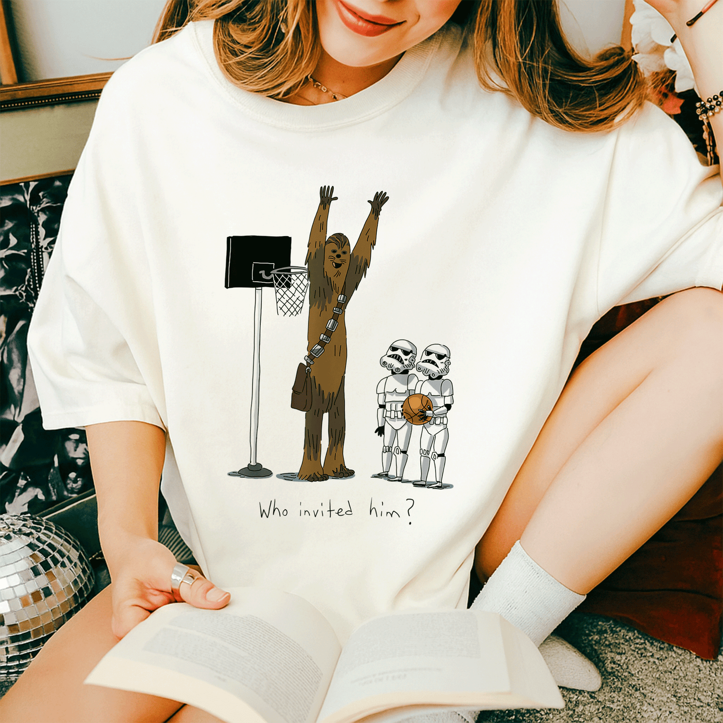 Star Wars Chewbacca Basketball Who Invited Him T-Shirt Fun Graphic Tee for Fans of Chewy and Sports Enthusiasts - 14