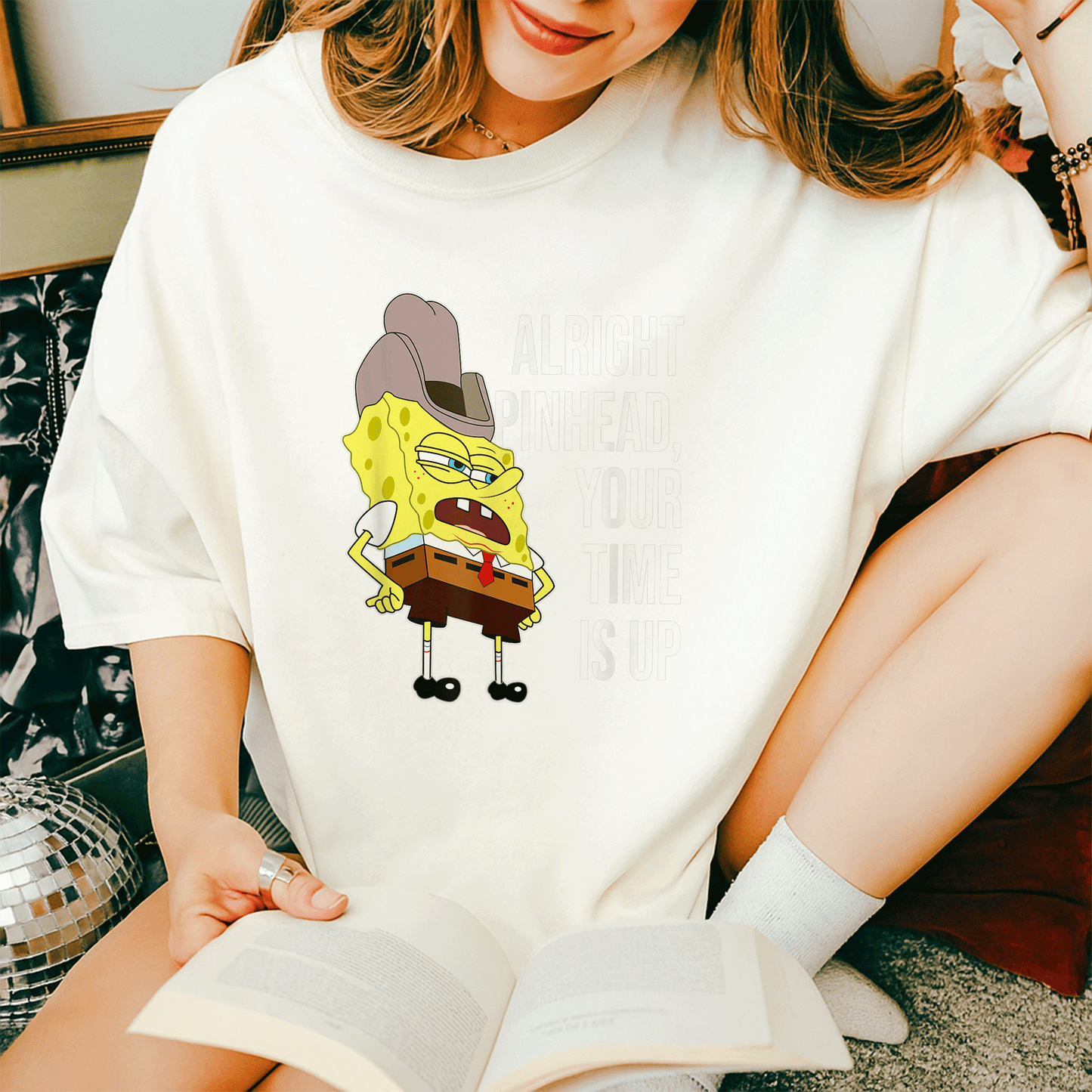 Mademark x SpongeBob SquarePants Alright Pinhead Your Time is Up Graphic T-Shirt for Fans of Fun and Retro Style - 14