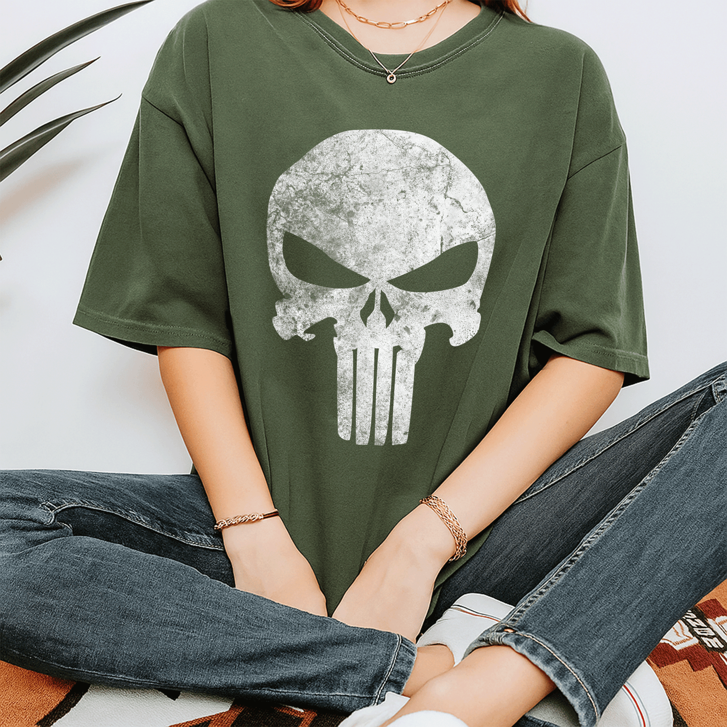 Stylish Marvel Punisher Skull Symbol Distressed Graphic T-Shirt for Fans - Perfect Gift for Comic Book Lovers and Casual Wear - 7