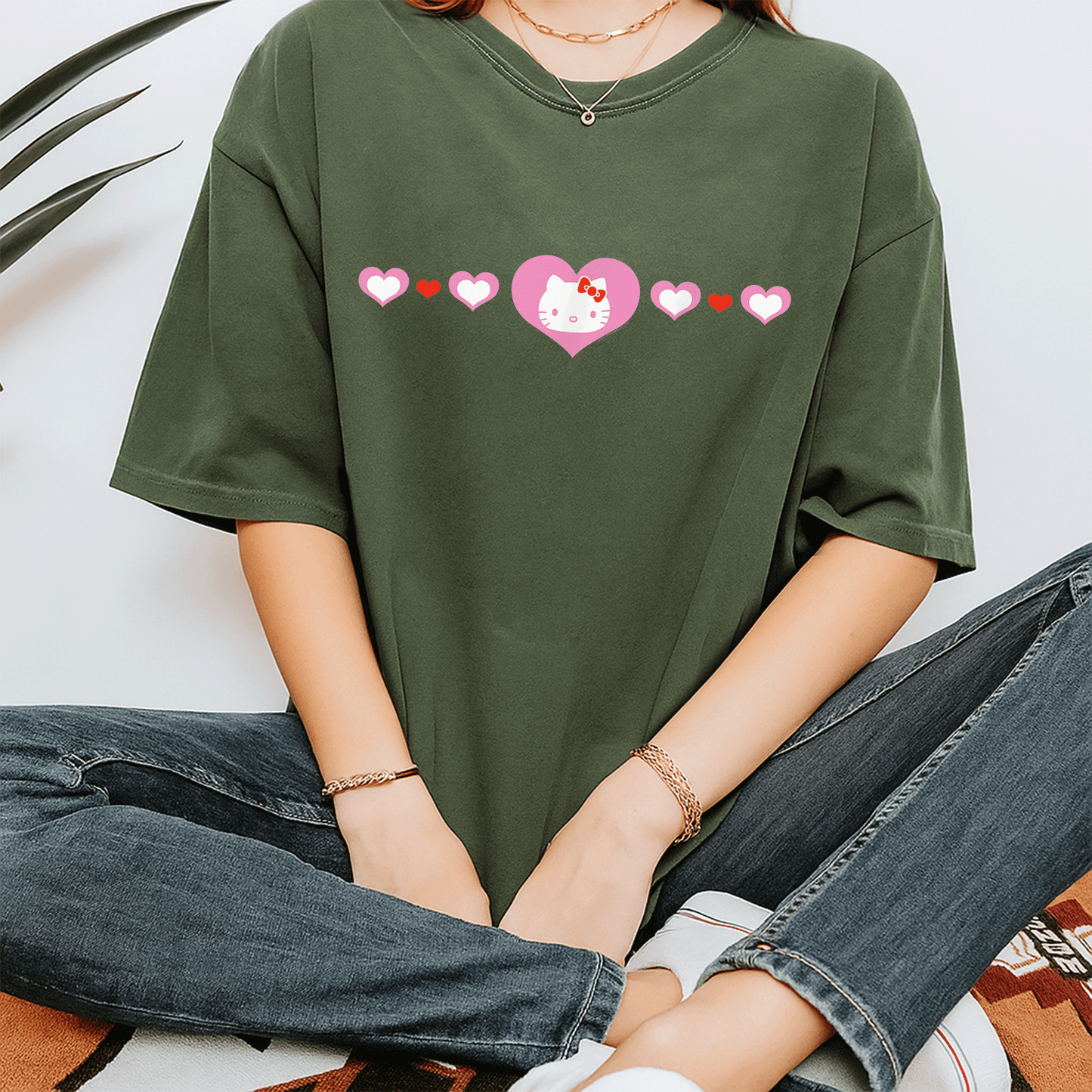 Cute Hello Kitty Hearts T-Shirt for Kids and Adults, Adorable Cartoon Design Perfect for Everyday Wear and Gifts - 7