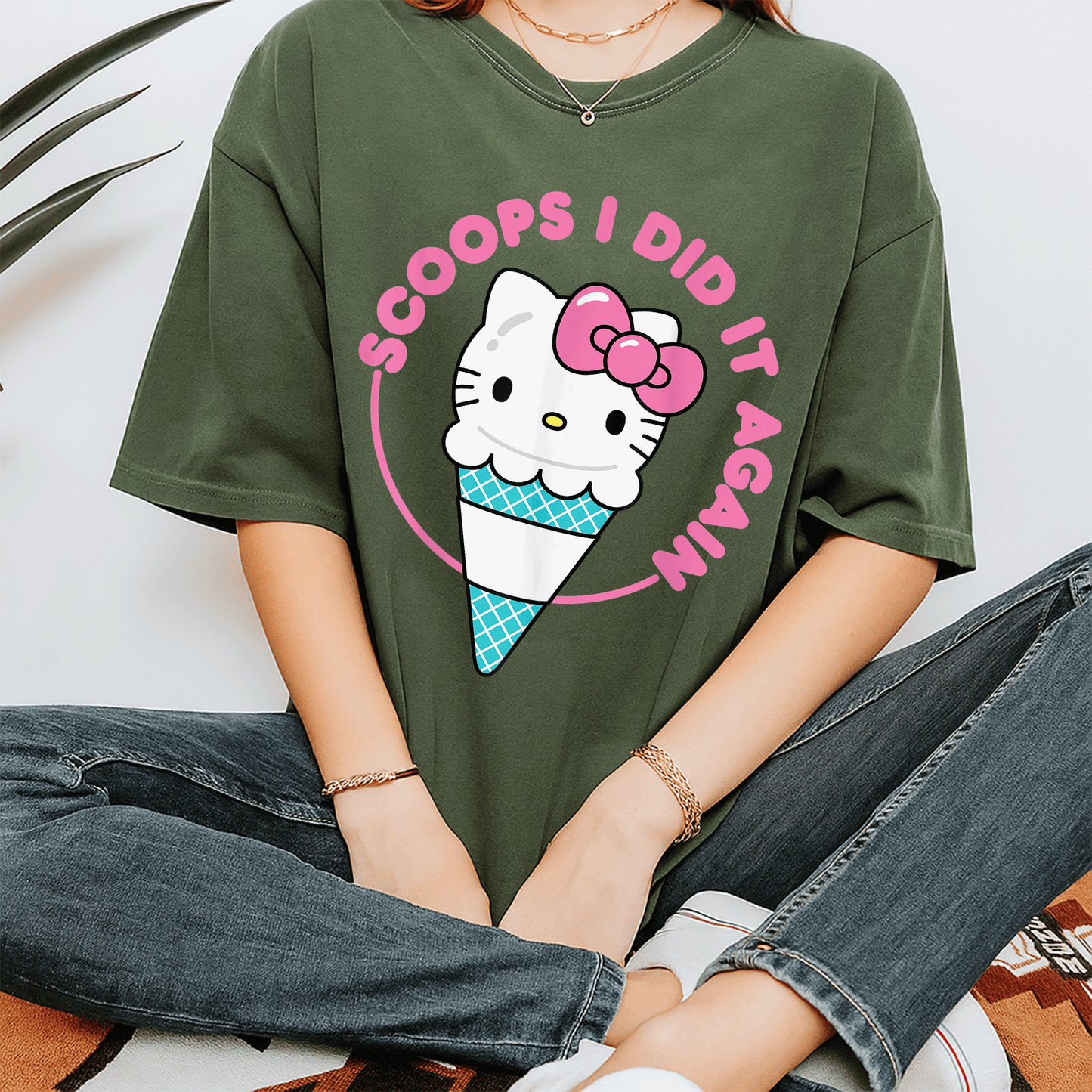 Cute Hello Kitty Ice Cream Cone Scoops I Did It Again T-Shirt for Kids and Adults - Sweet and Stylish Summer Fashion - 7