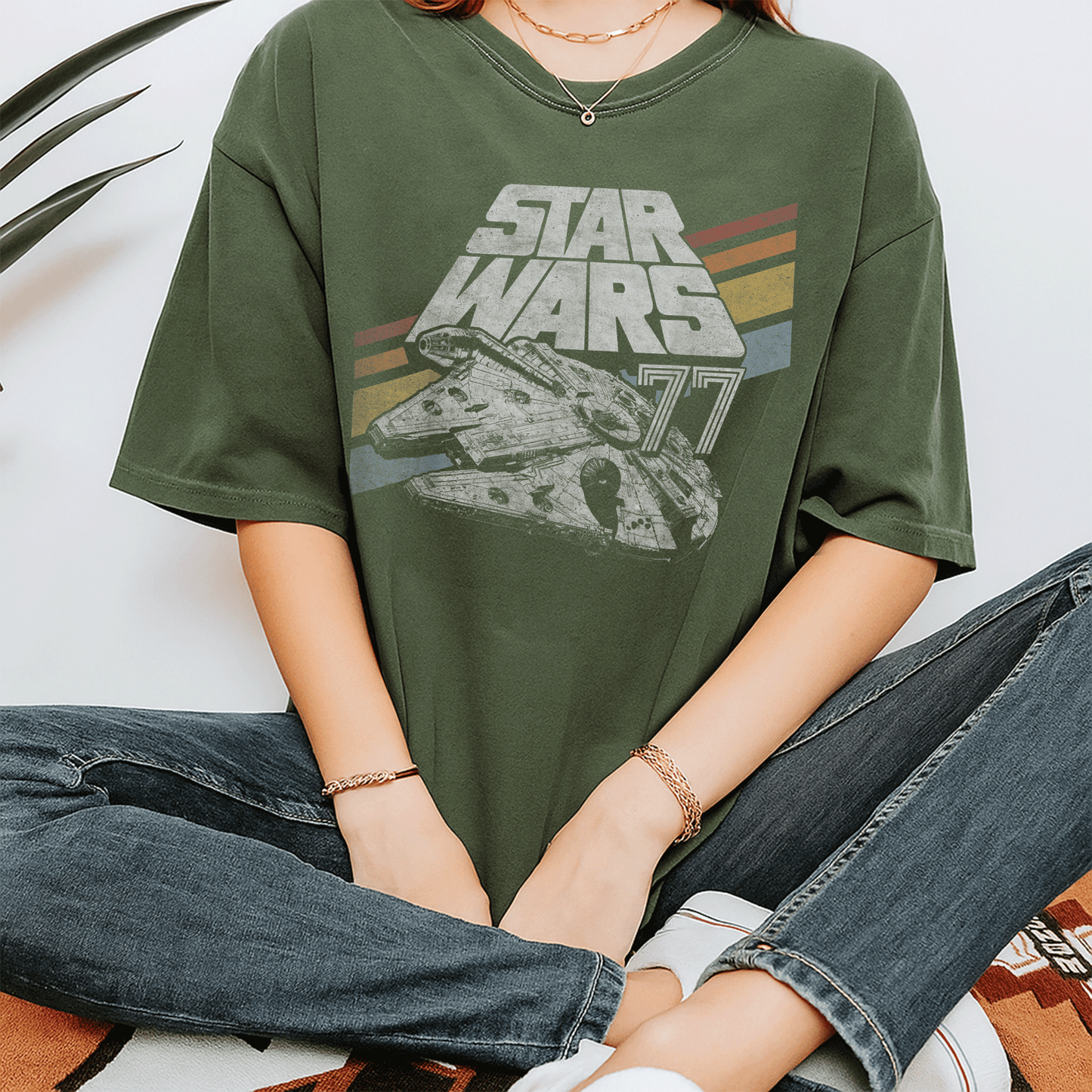 Retro Star Wars Millennium Falcon 77 T-Shirt with Stylish Diagonal Stripes – Perfect for Fans and Collectors! - 7