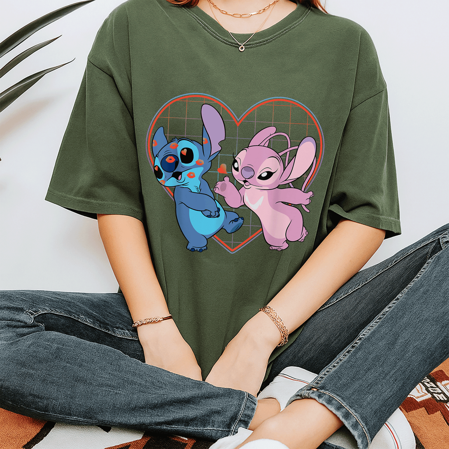 Cute Disney Lilo and Stitch Angel Heart Kisses T-Shirt for Fans of Cozy Style and Adorable Character Designs - 7