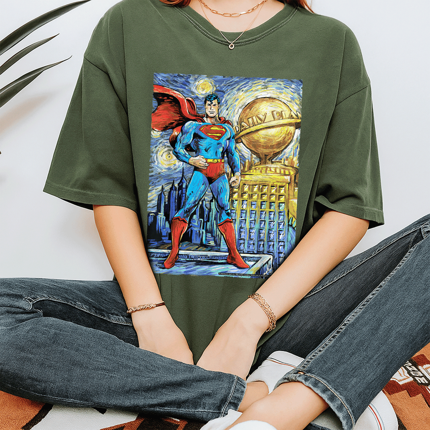 Stylish DC Comics Superman Starry Night Portrait T-Shirt - Unique Cosmic Art Design for Fans and Collectors - 7