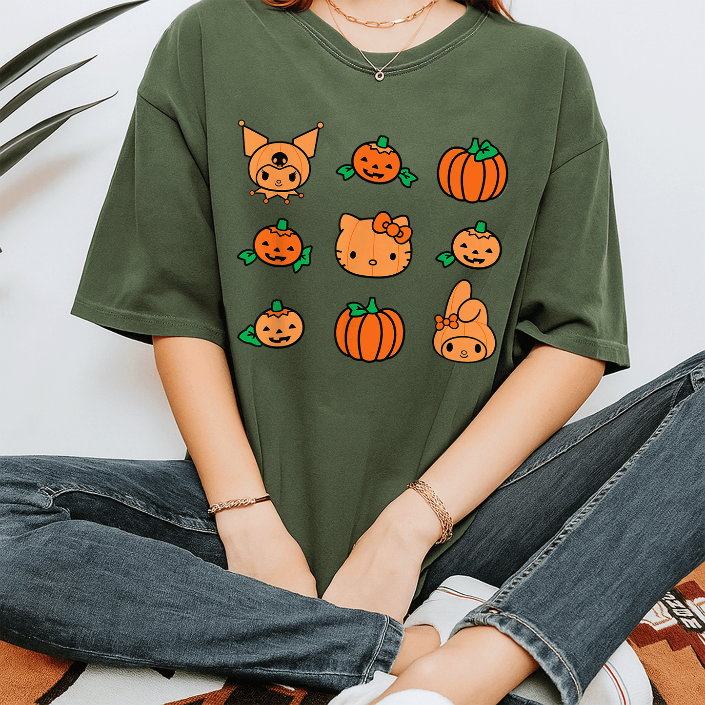 Cute Hello Kitty My Melody Kuromi Pumpkins Halloween T-Shirt for Kids and Adults - Fun Festive Style for All Celebrations - 7