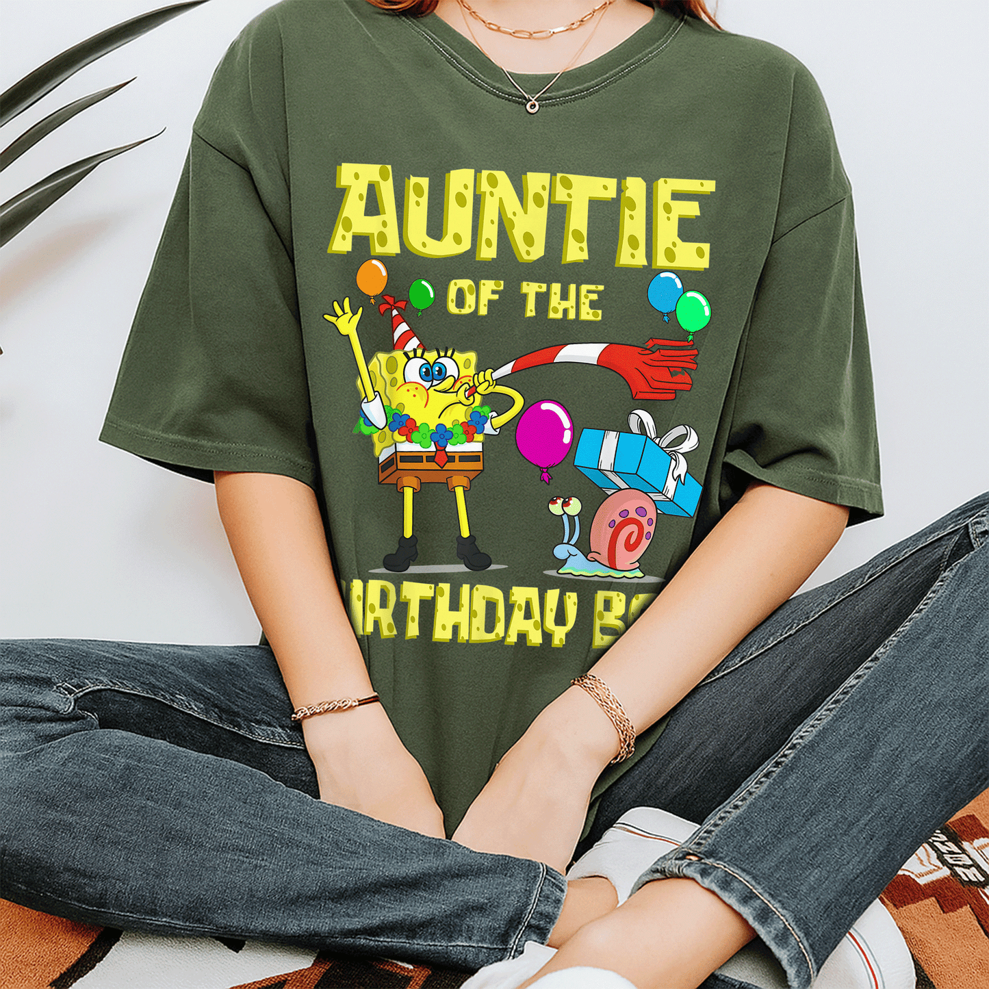 SpongeBob Auntie of the Birthday Boy Theme T-Shirt by Mademark - Fun & Colorful Party Apparel for Fans of All Ages - 7