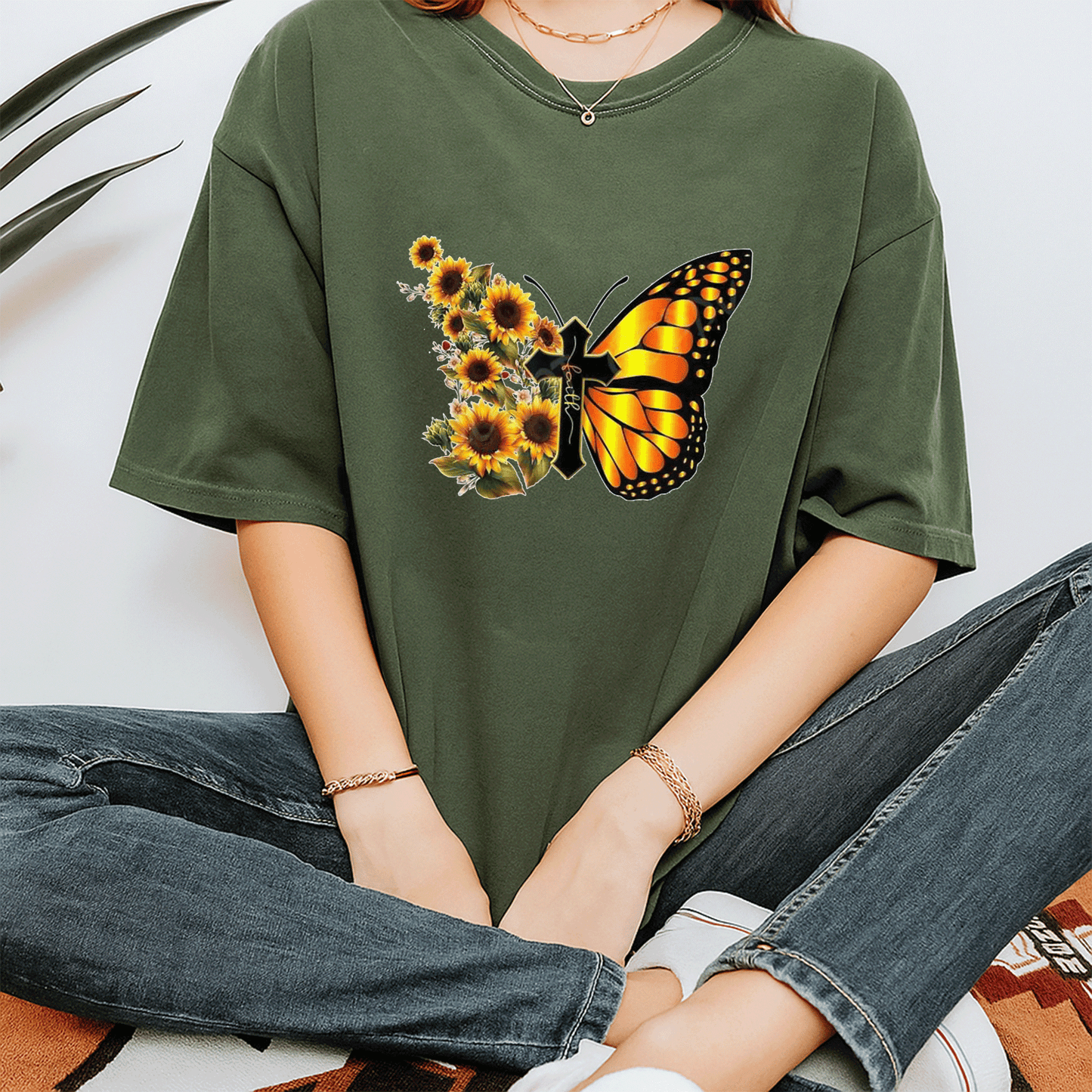 Sunflower Butterfly Faith T-Shirt for Women - Inspirational Floral Graphic Tee - Perfect Gift for Nature Lovers - 7