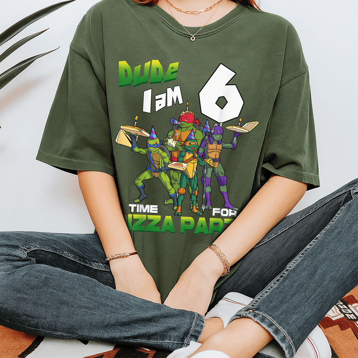 Cool Teenage Mutant Ninja Turtles Birthday T-Shirt for Boys - Dude I am 6 Years Old Pizza Party Style Fun Tee - 7