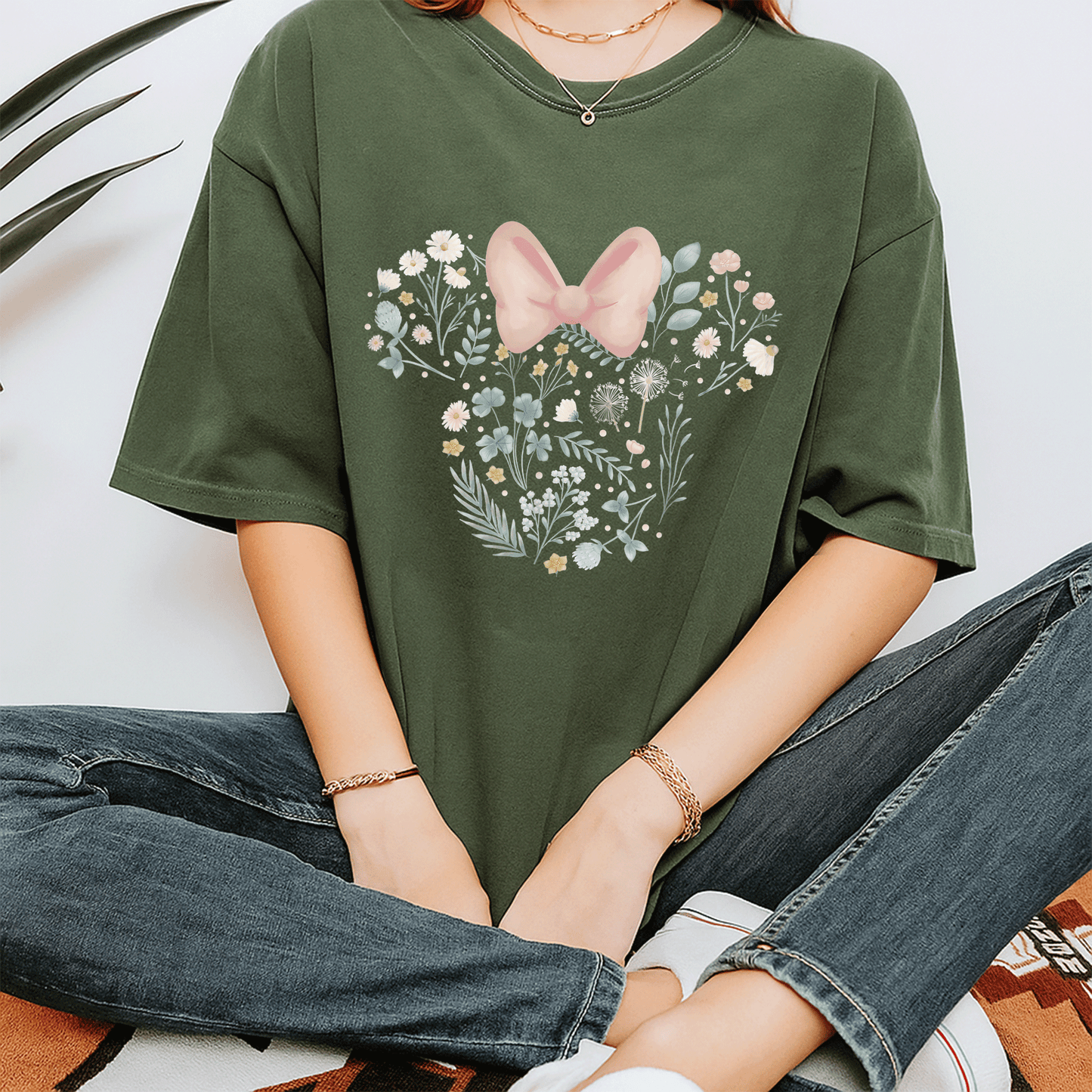 Disney Minnie Mouse Icon Spring Flowers T-Shirt for Women, Cute Floral Graphic Tee, Perfect for Casual Outings and Gifts - 7