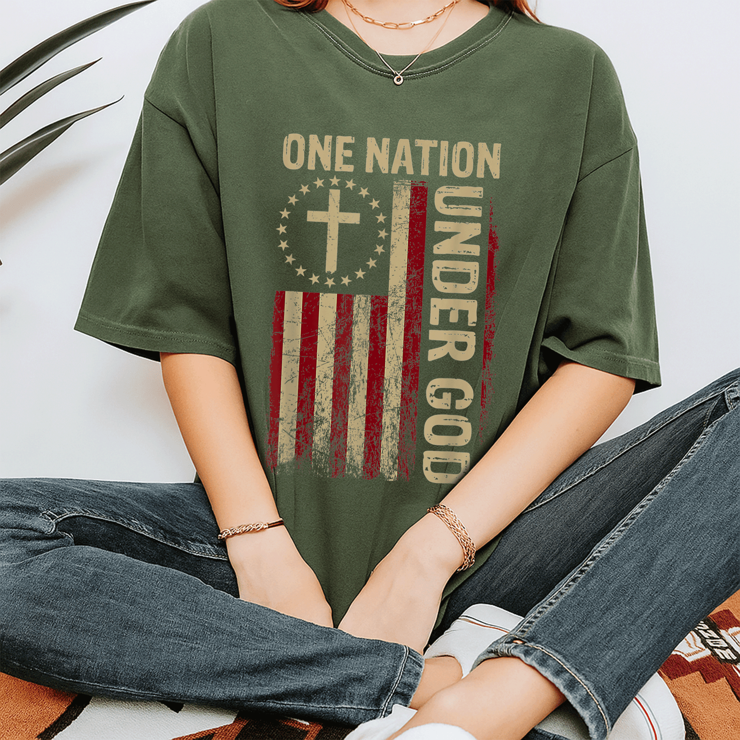 One Nation Under God Patriotic Christian T-Shirt for 4th of July Celebrations - Perfect for Faith and Freedom Events - 7