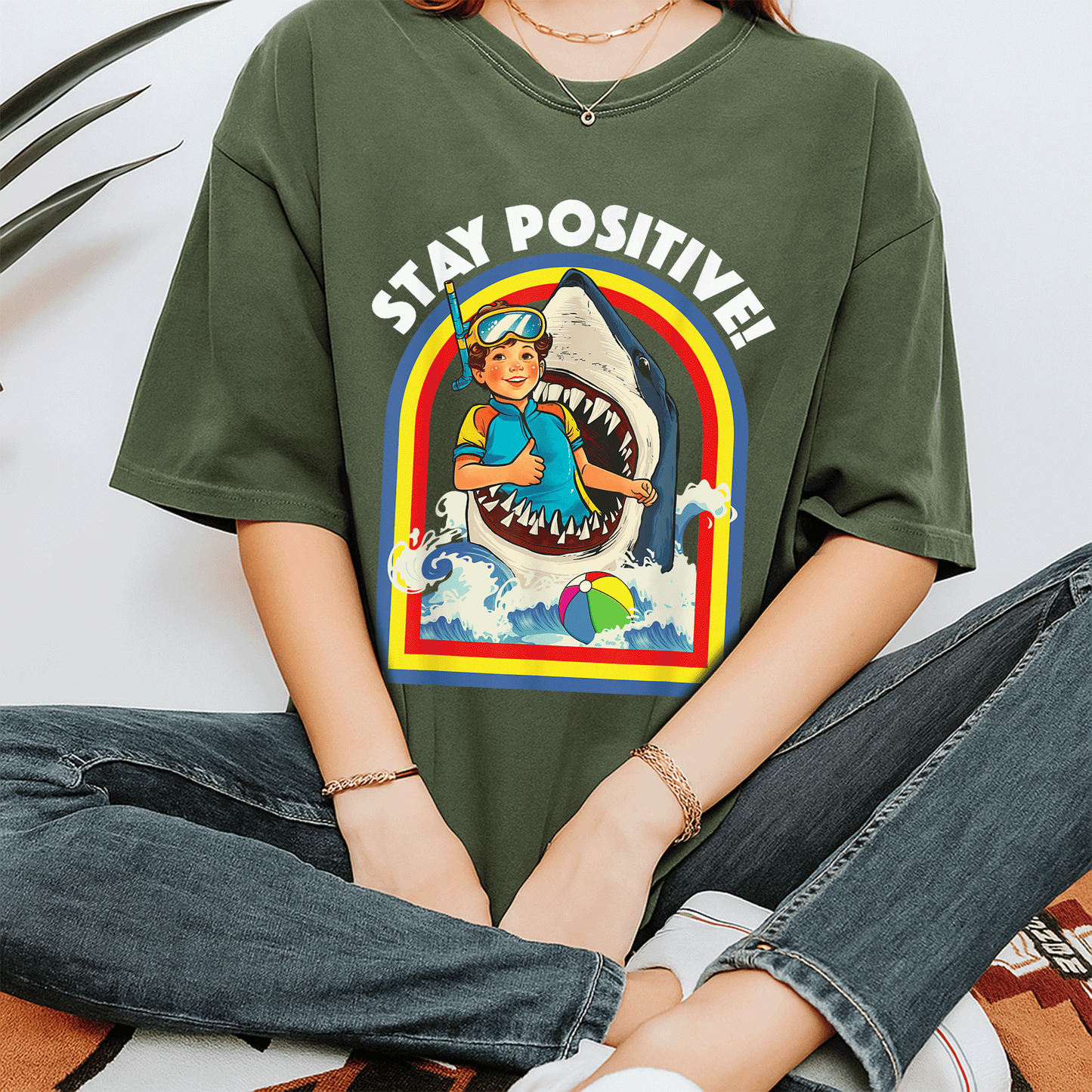Stay Positive Shark Lover T-Shirt for Ocean and Sea Animal Enthusiasts, Perfect Gift for Wildlife Lovers - 7