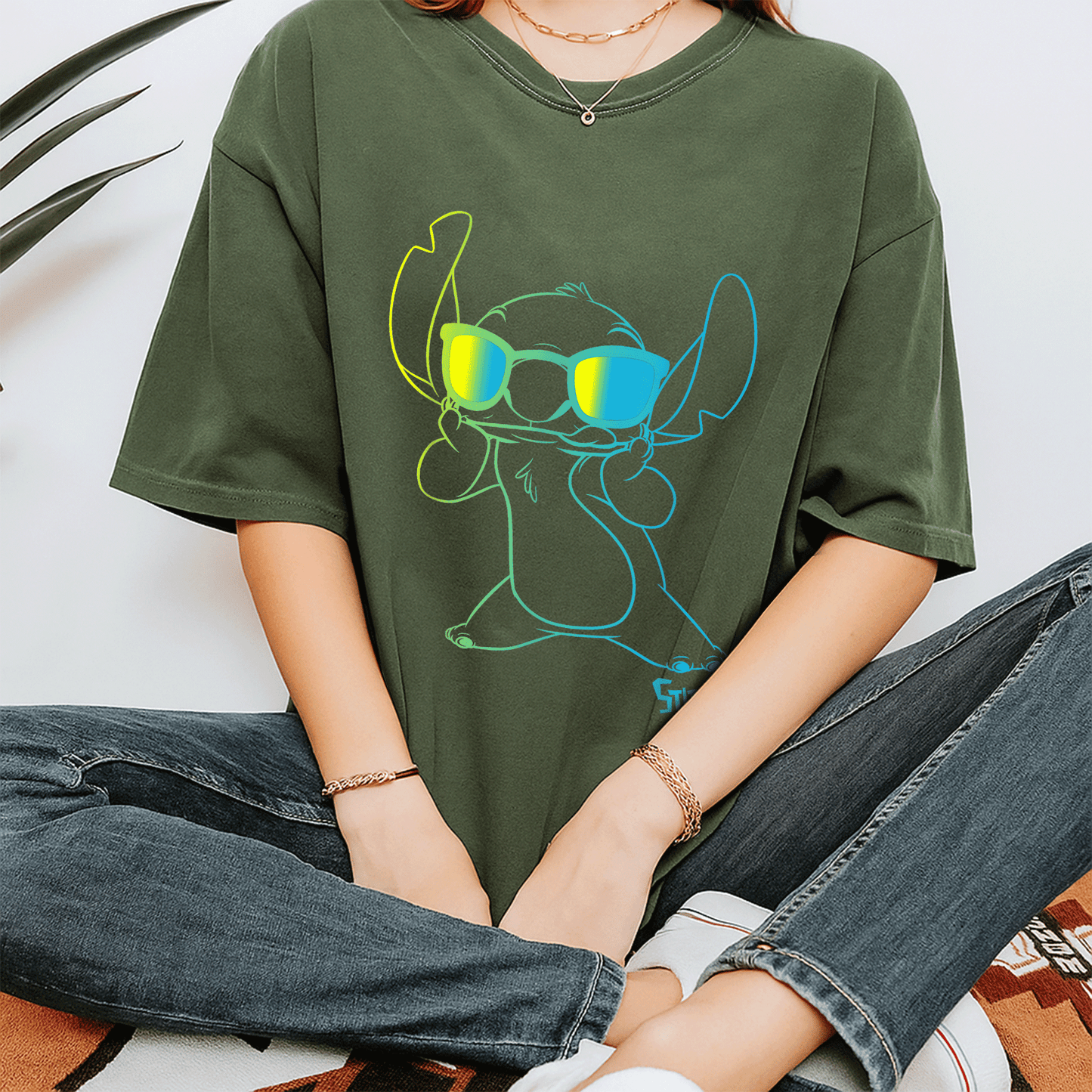 Cool Lilo & Stitch Neon Outline T-Shirt Featuring Stitch Chest Portrait - Perfect for Disney Fans and Casual Wear! - 7