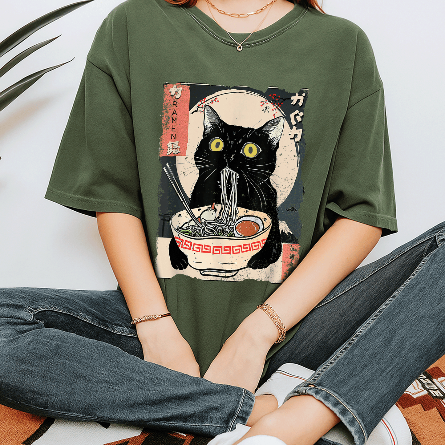 Cute Kawaii Cat Eating Ramen Noodles T-Shirt for Girls and Teens - Funny Anime Gift for Cat Lovers and Anime Fans - 7
