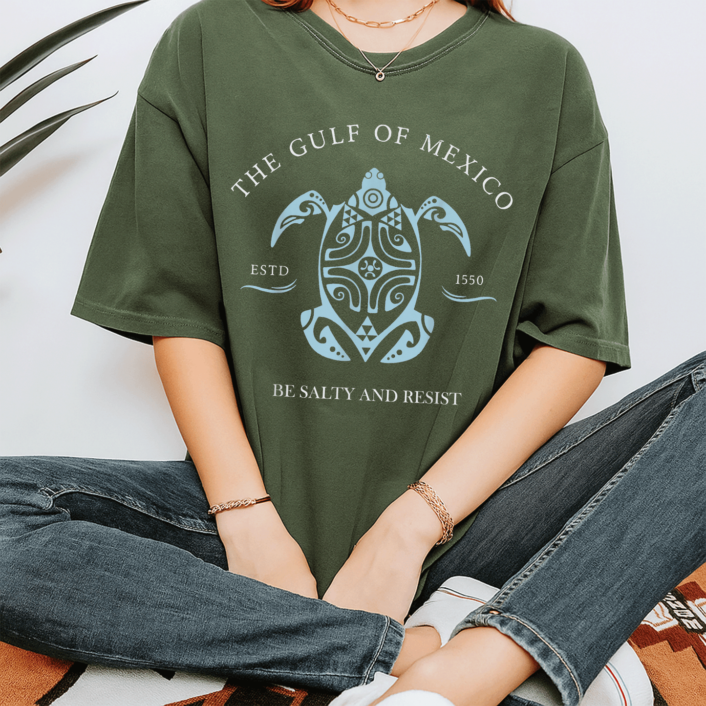 Gulf of Mexico Turtle Be Salty and Resist T-Shirt Featuring Fun Graphic Design for Beach Lovers and Nature Enthusiasts - 7