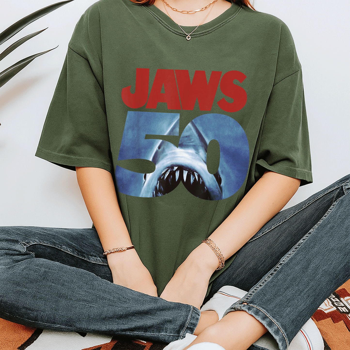 Celebrate 50 Years of Jaws with Our Exclusive Front and Back T-Shirt Featuring Iconic Anniversary Logo Design - 7