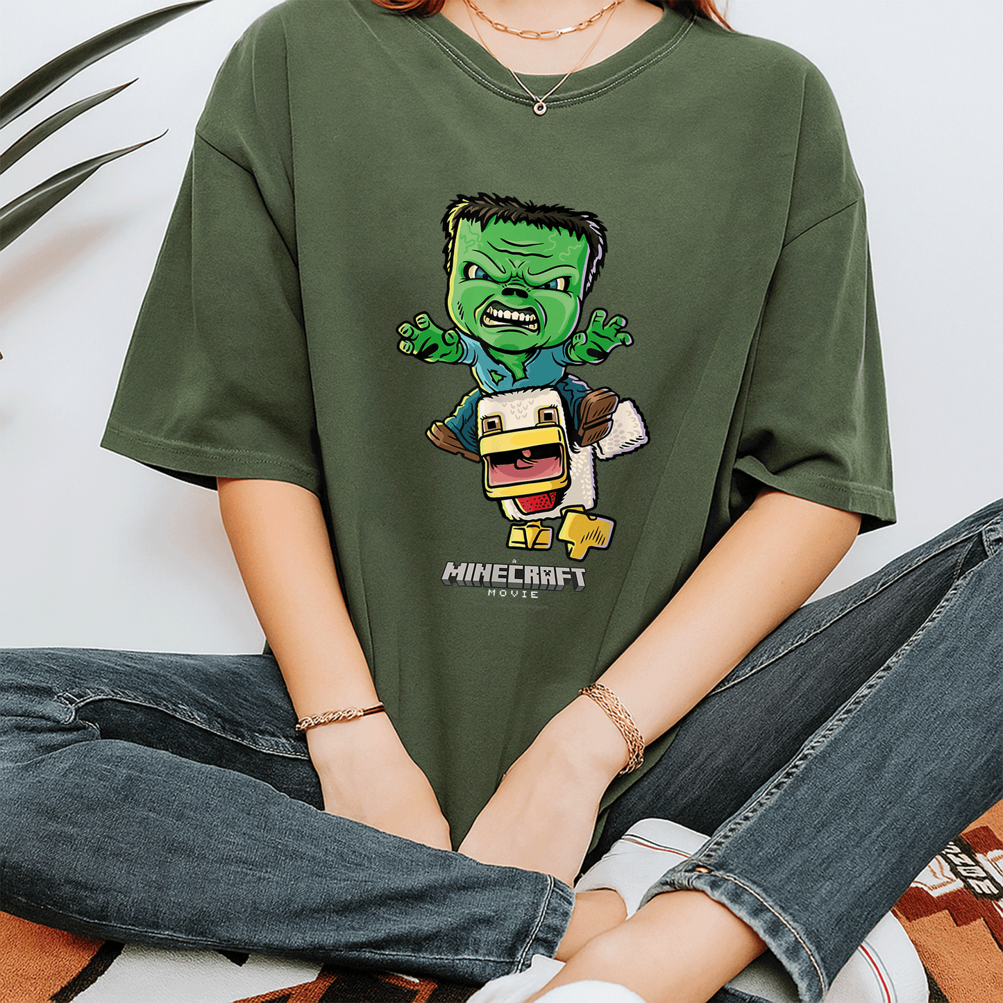 Cute Minecraft Movie Chicken Jockey Baby Zombie Animated T-Shirt for Gamers - Fun and Unique Graphic Tee for Kids and Adults - 7