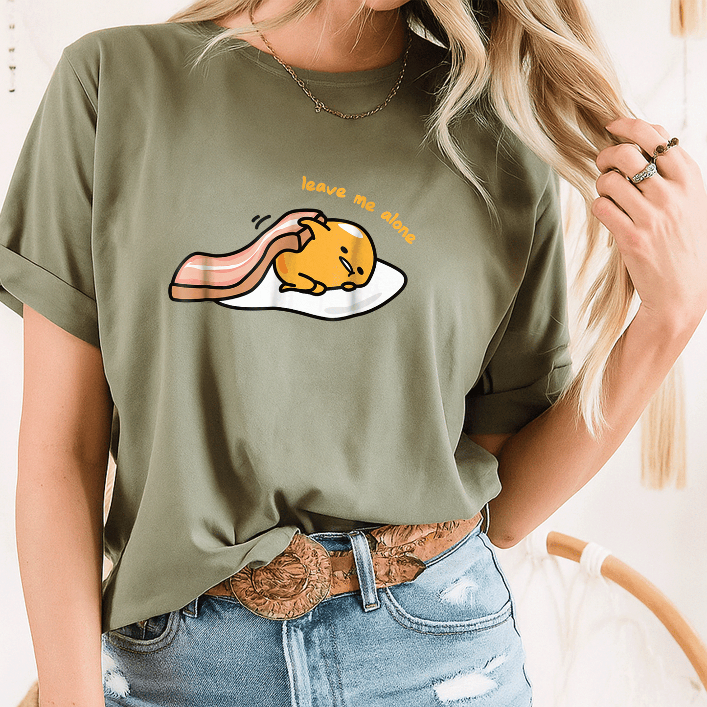 Cute Gudetama Leave Me Alone Tee Shirt Perfect for Lazy Days and Chill Vibes, Adorable Egg Character Graphic Design - 8
