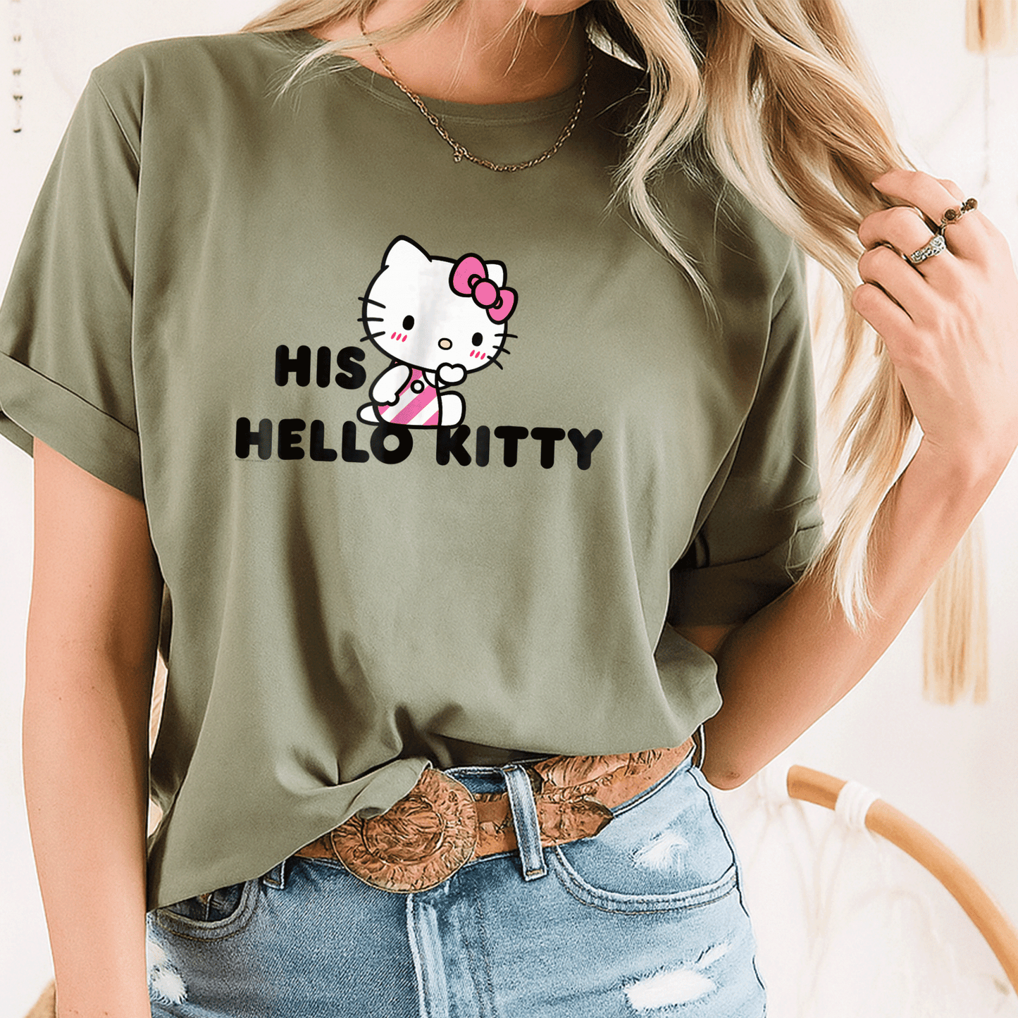 Cute Hello Kitty and Dear Daniel Couples Tee Shirt for Matching Outfits, Perfect for Romantic Dates and Sweet Memories - 8