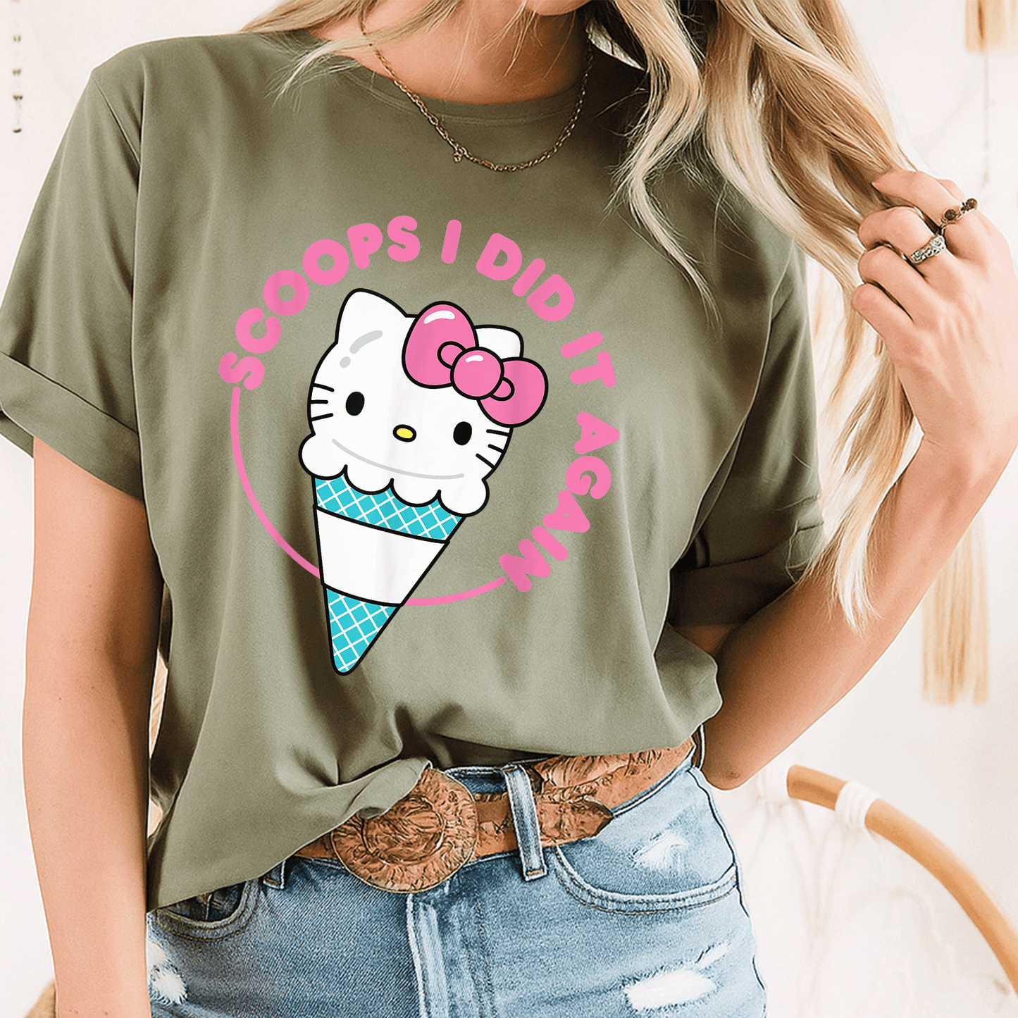 Cute Hello Kitty Ice Cream Cone Scoops I Did It Again T-Shirt for Kids and Adults - Sweet and Stylish Summer Fashion - 8