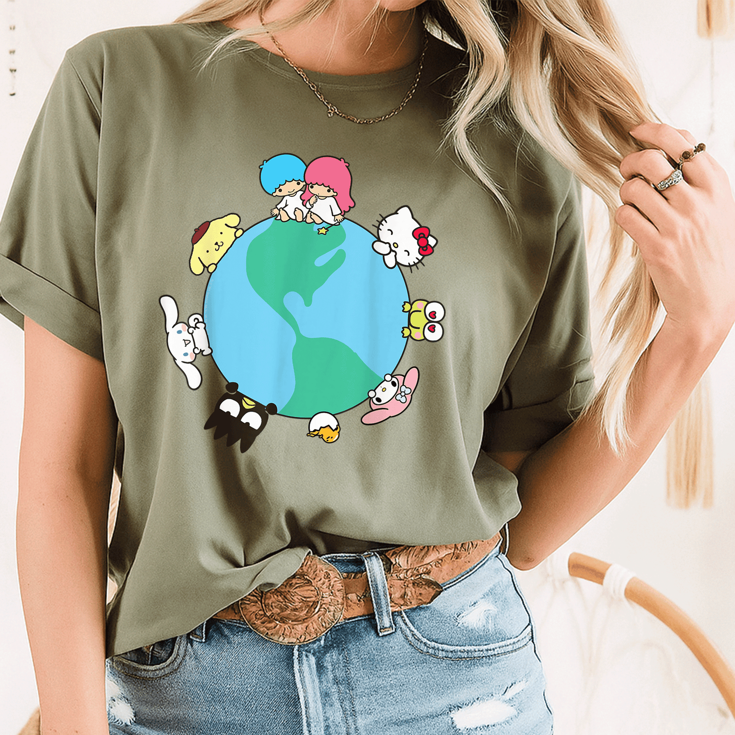 Cute Hello Kitty and Friends Sanrio Earth T-Shirt - Stylish Graphic Tee for Kids and Adults, Perfect for Daily Wear and Gifts - 8