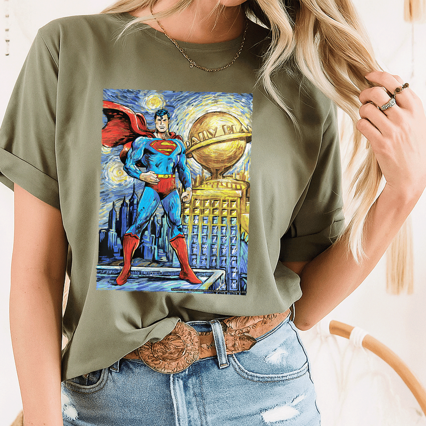 Stylish DC Comics Superman Starry Night Portrait T-Shirt - Unique Cosmic Art Design for Fans and Collectors - 8
