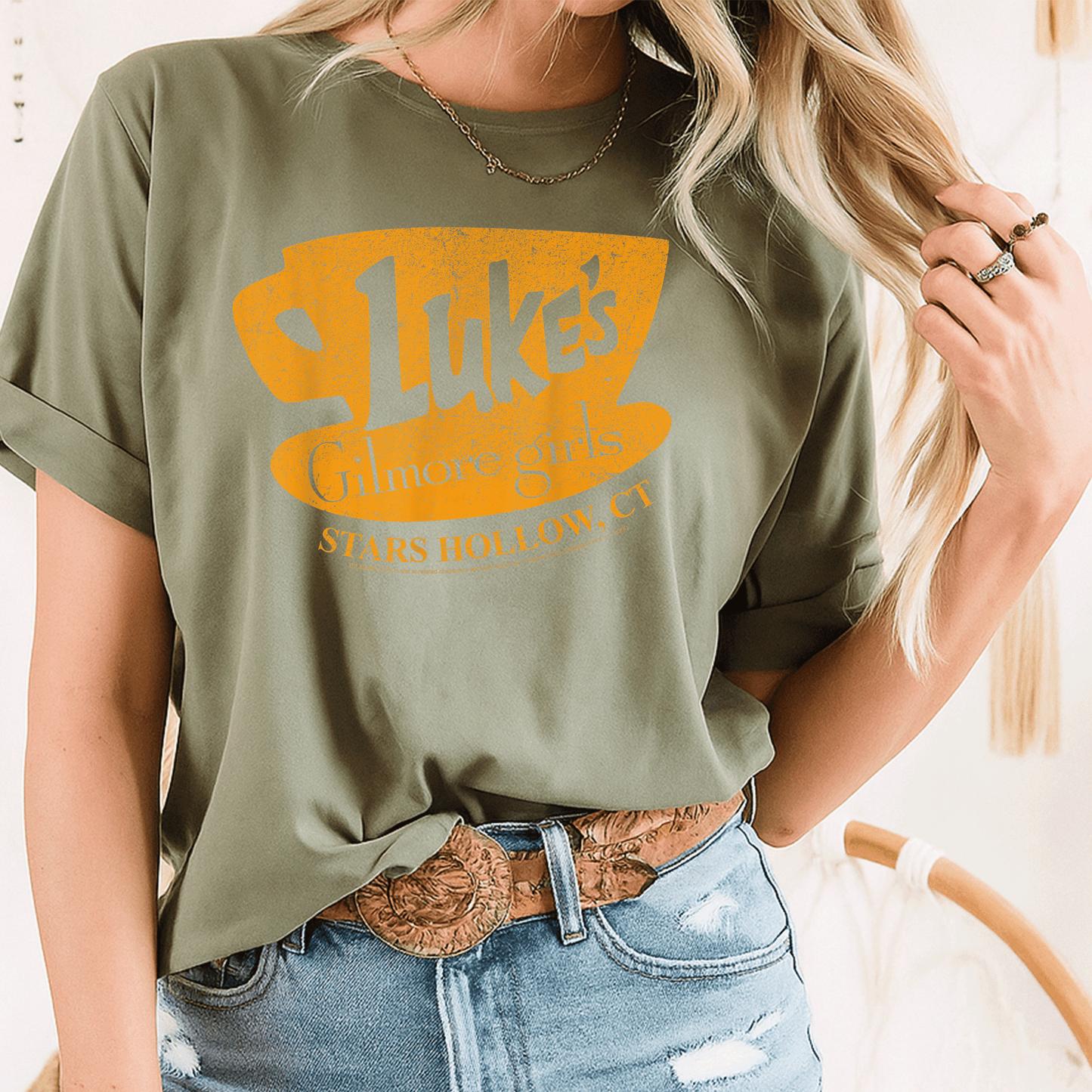 Gilmore Girls Luke's Stars Hollow Distressed Sign T-Shirt Perfect for Fans of Stars Hollow and Coffee Lovers - 8