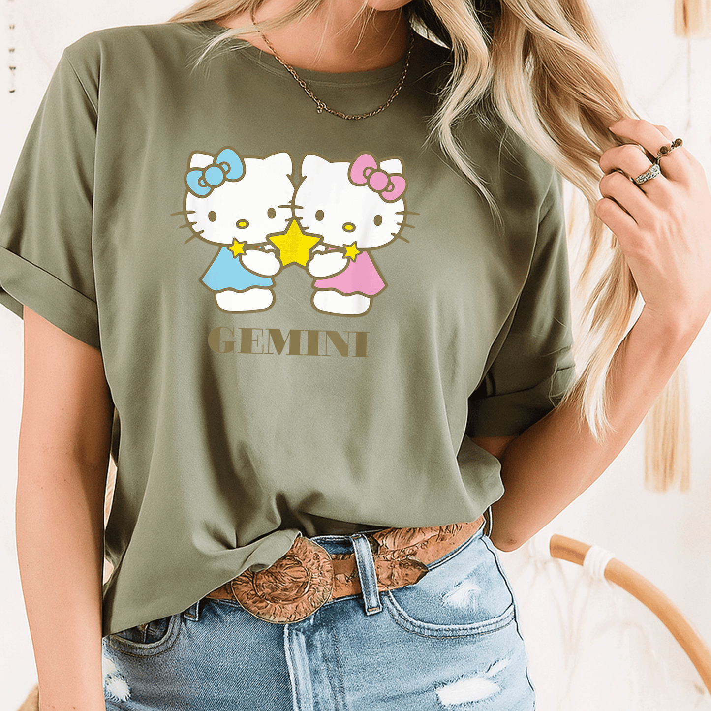 Cute Hello Kitty Gemini Zodiac T-Shirt for Women, Fun Astrological Graphics, Perfect Gift for Gemini Fans and Hello Kitty Lovers - 8