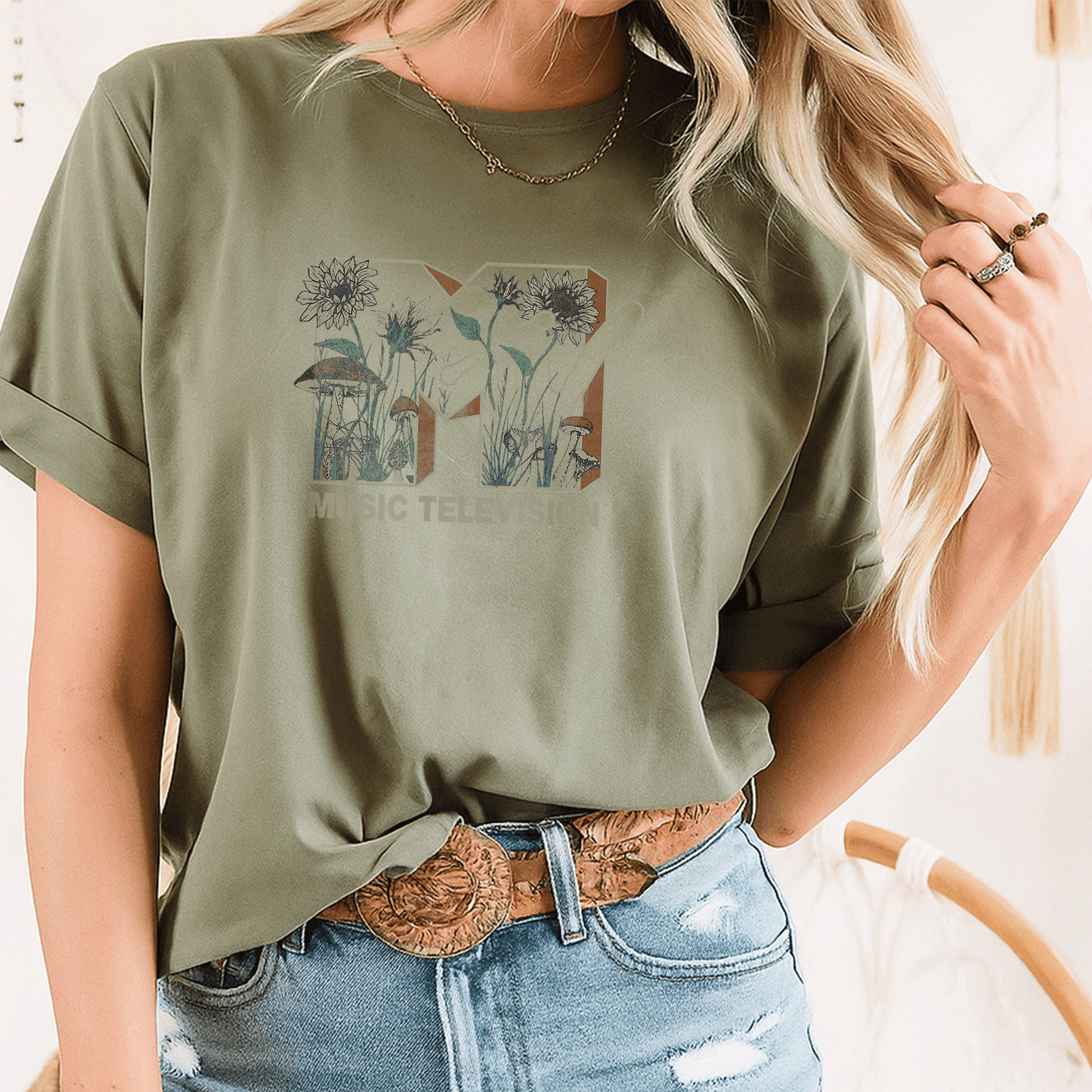 MTV Wild Flower Mushrooms Logo T-Shirt for Music Lovers - Trendy and Unique Graphic Tee for Creative Styles - 8