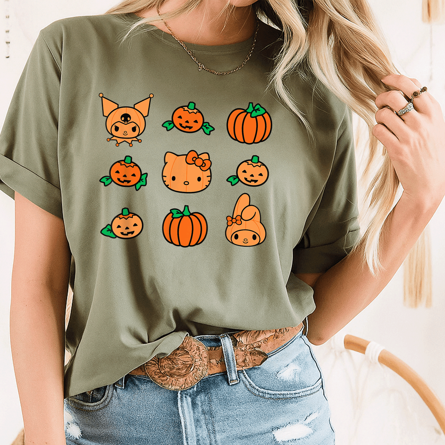 Cute Hello Kitty My Melody Kuromi Pumpkins Halloween T-Shirt for Kids and Adults - Fun Festive Style for All Celebrations - 8