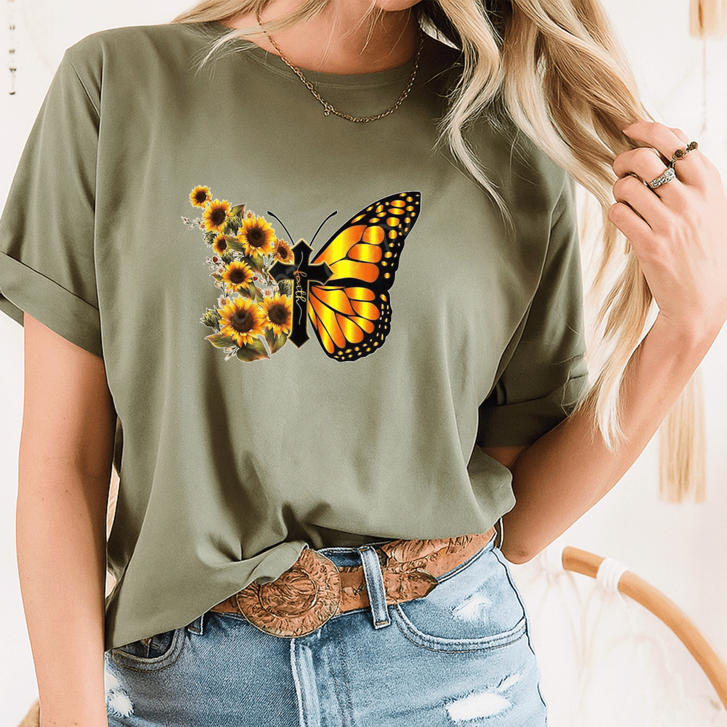Sunflower Butterfly Faith T-Shirt for Women - Inspirational Floral Graphic Tee - Perfect Gift for Nature Lovers - 8