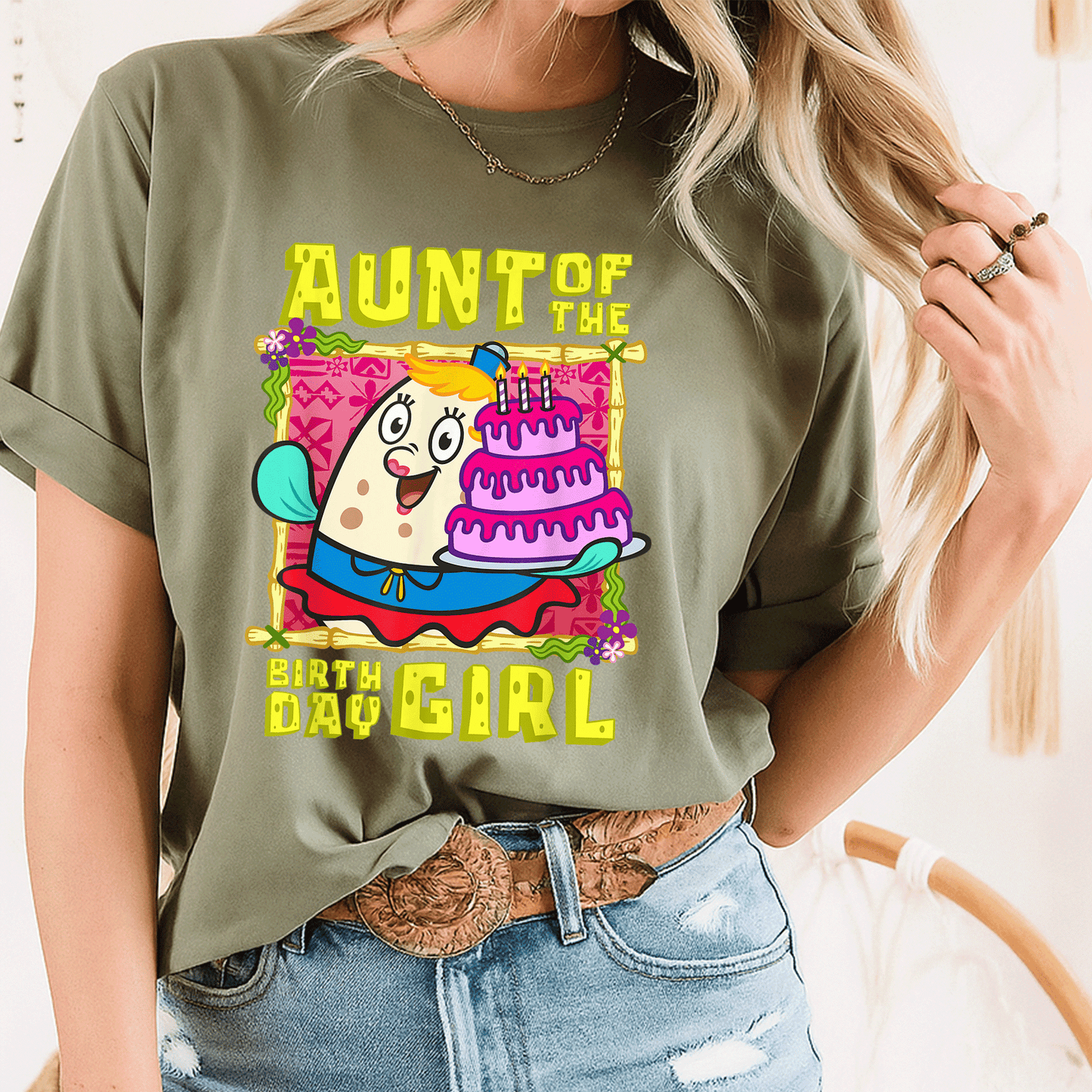 Mademark x SpongeBob SquarePants Aunt of the Birthday Girl T-Shirt with Fun Cake Design for Celebrating Special Days - 8