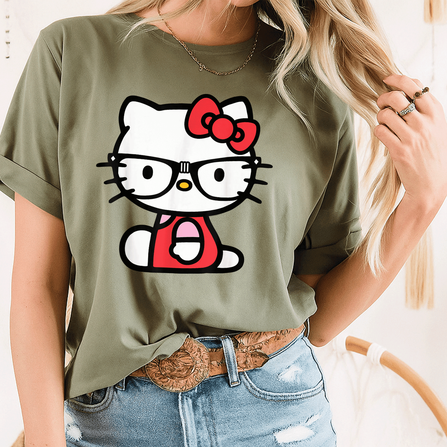 Cute Hello Kitty Nerd Glasses T-Shirt for Stylish Fans - Adorable Graphic Tee Perfect for Everyday Wear and Gift Ideas - 8