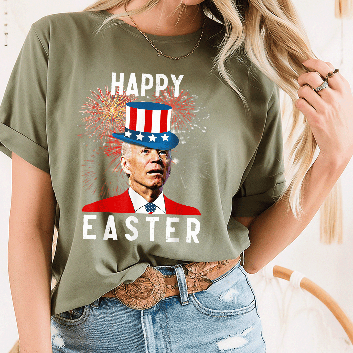 Joe Biden Happy Easter Funny T-Shirt Perfect for 4th of July Celebrations - Unique Design for Holiday Fun and Laughter - 8