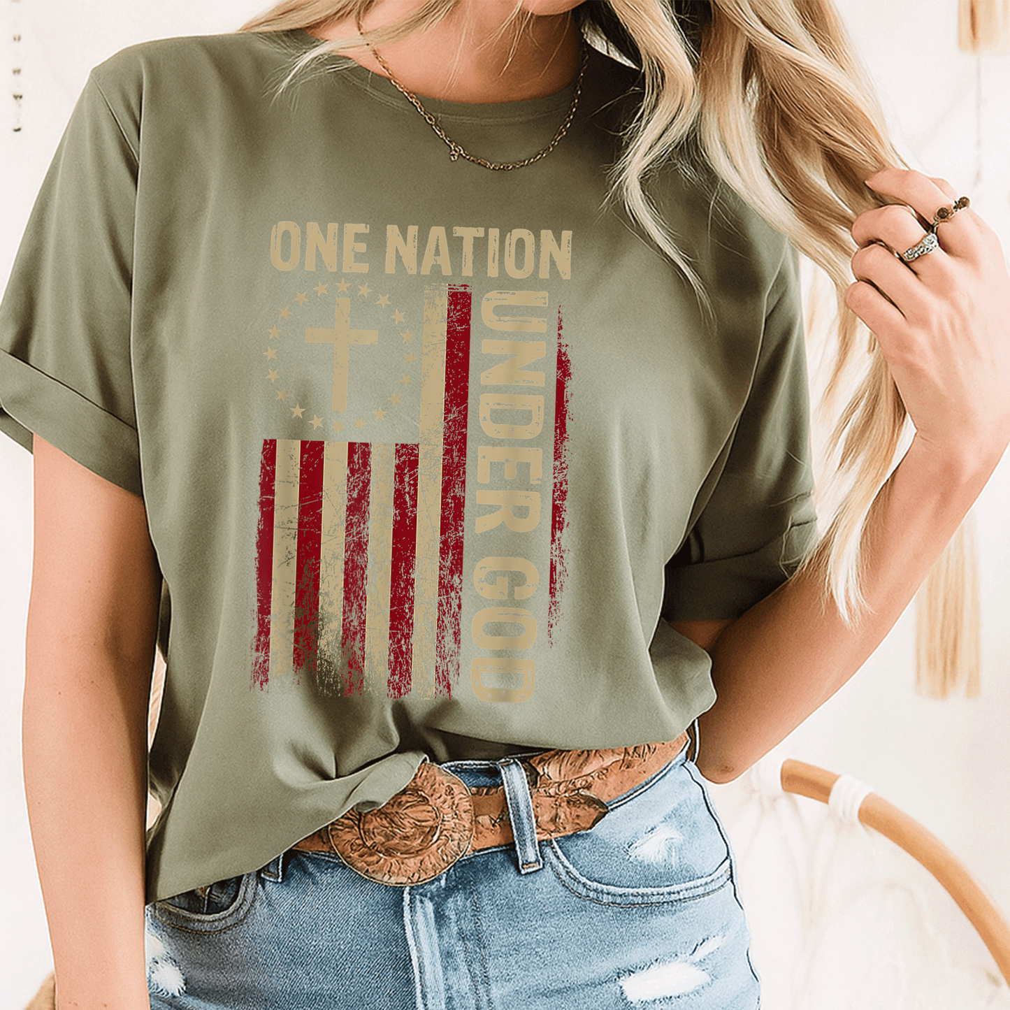 One Nation Under God Patriotic Christian T-Shirt for 4th of July Celebrations - Perfect for Faith and Freedom Events - 8