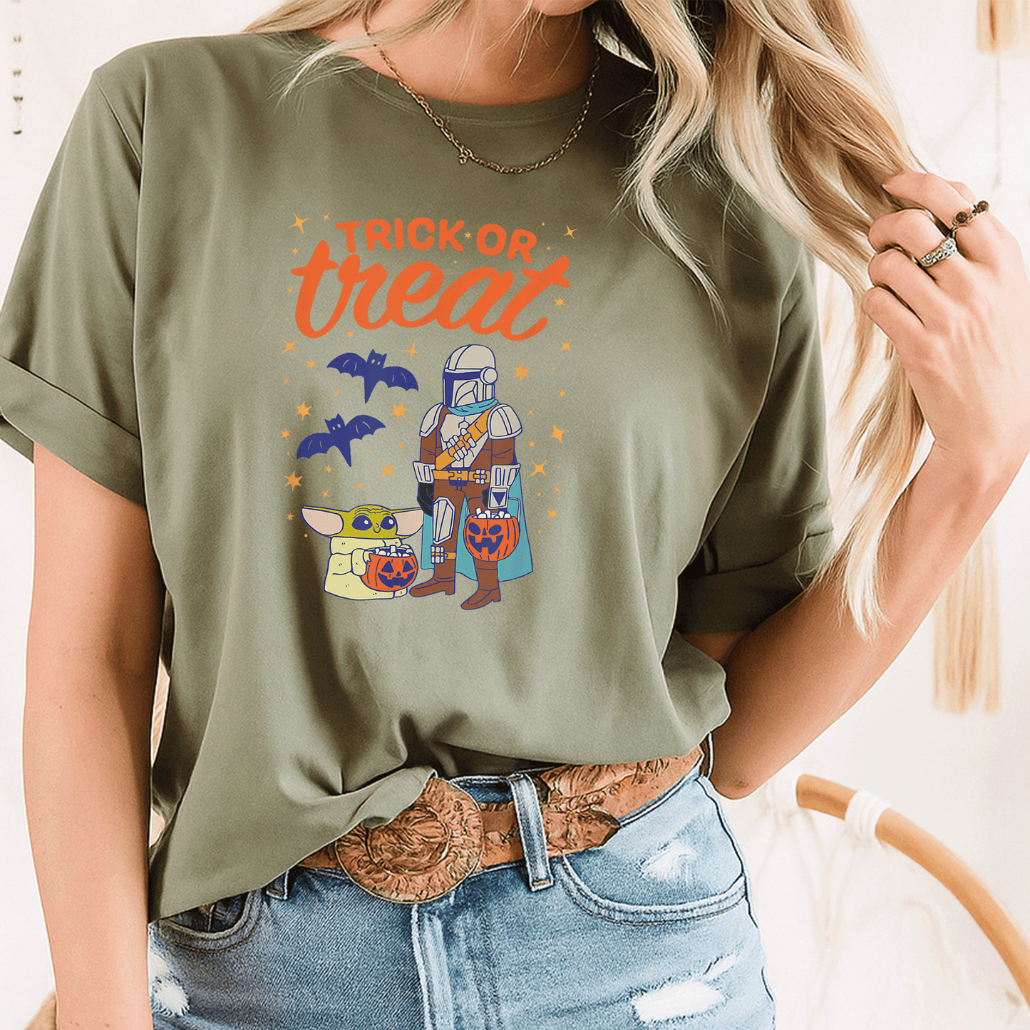Mandalorian Grogu Halloween Trick or Treat T-Shirt for Kids, Cute and Fun T-Shirt for Star Wars Fans, Perfect Costume Tee - 8