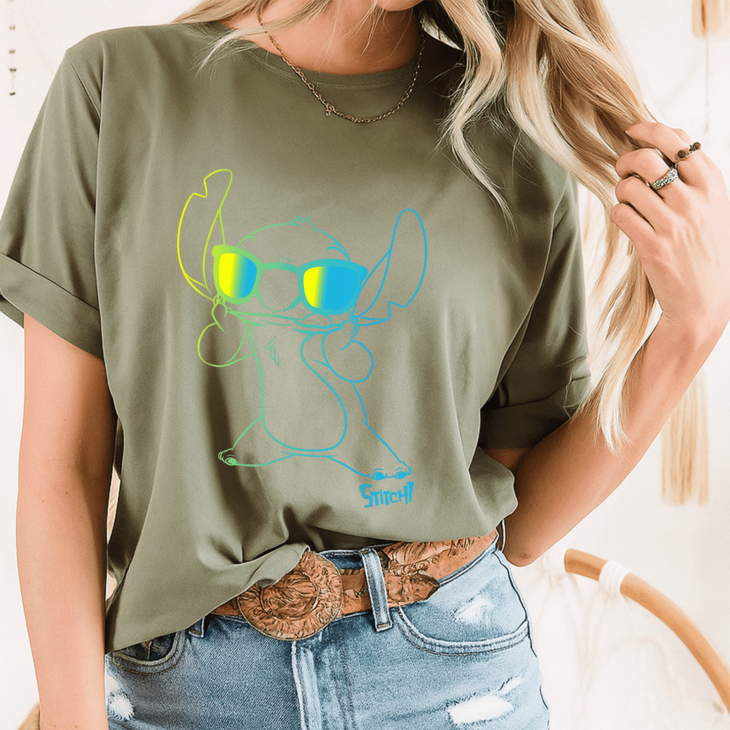 Cool Lilo & Stitch Neon Outline T-Shirt Featuring Stitch Chest Portrait - Perfect for Disney Fans and Casual Wear! - 8