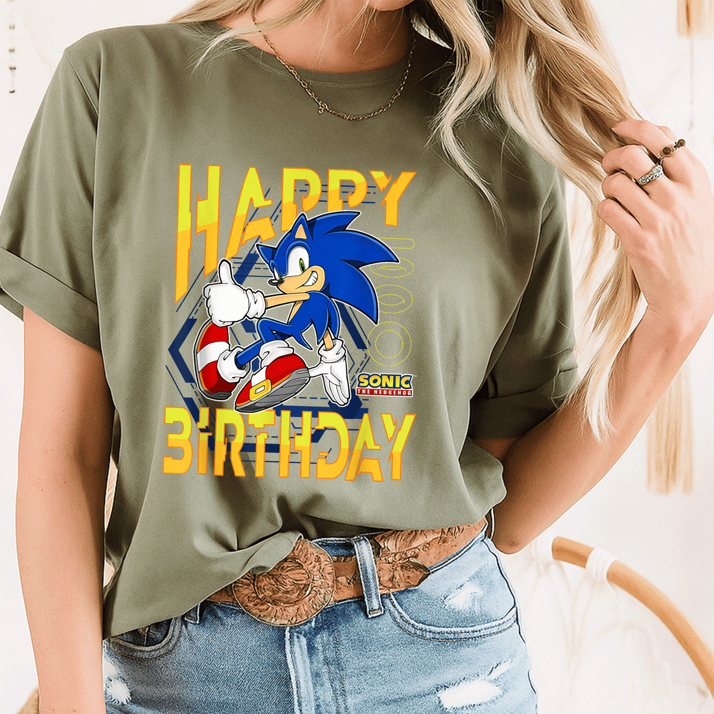 Sonic the Hedgehog Birthday T-Shirt with Happy Birthday Thumbs Up Logo - Perfect Gift for Sonic Fans and Kids - 8