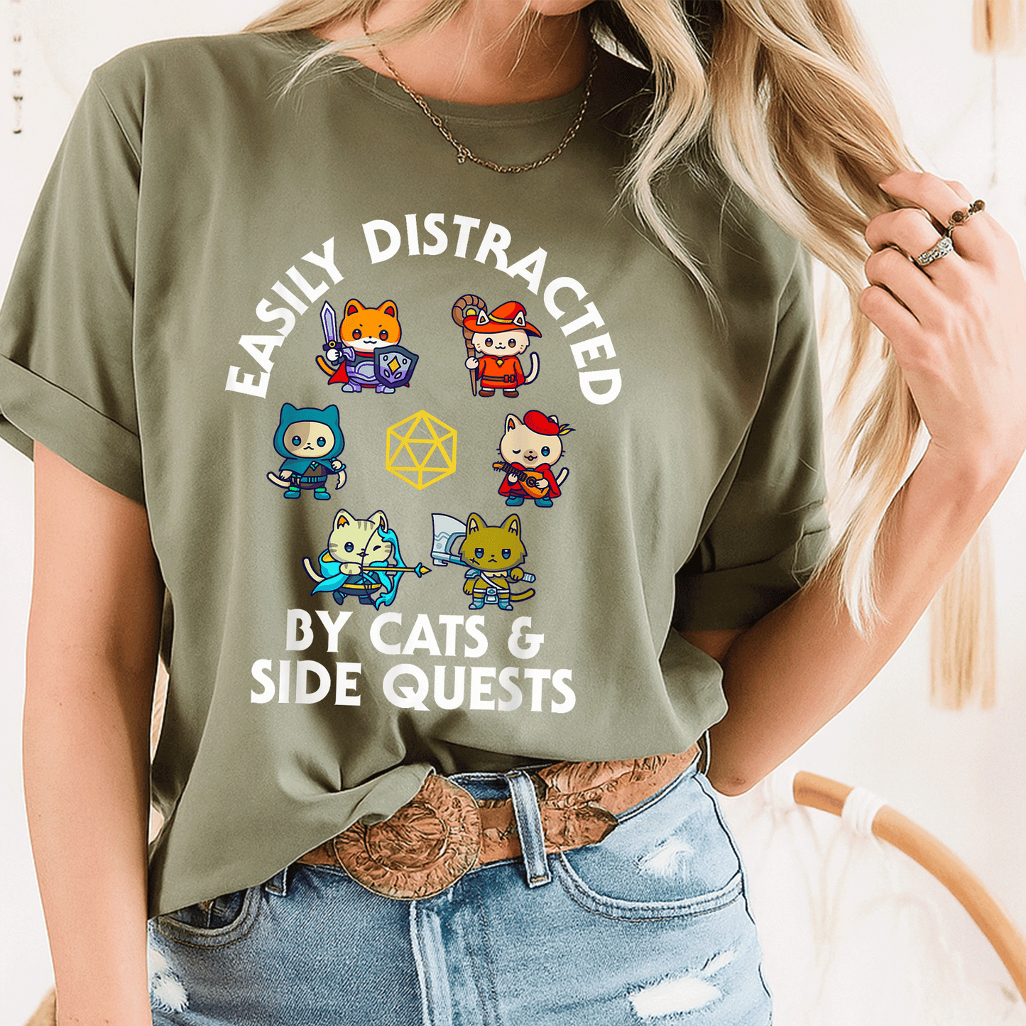 RPG Gamer Cats D20 Dice T-Shirt for Nerdy Geeks - Fun Cat Design for Men, Women, and Kids Who Love Gaming! - 8