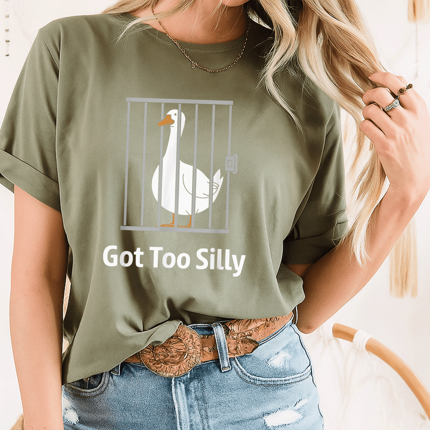 Funny Goose Pun Humor T-Shirt for Animal Lovers - Got Too Silly Graphic Tee with Quirky Goose Design for Casual Wear - 8