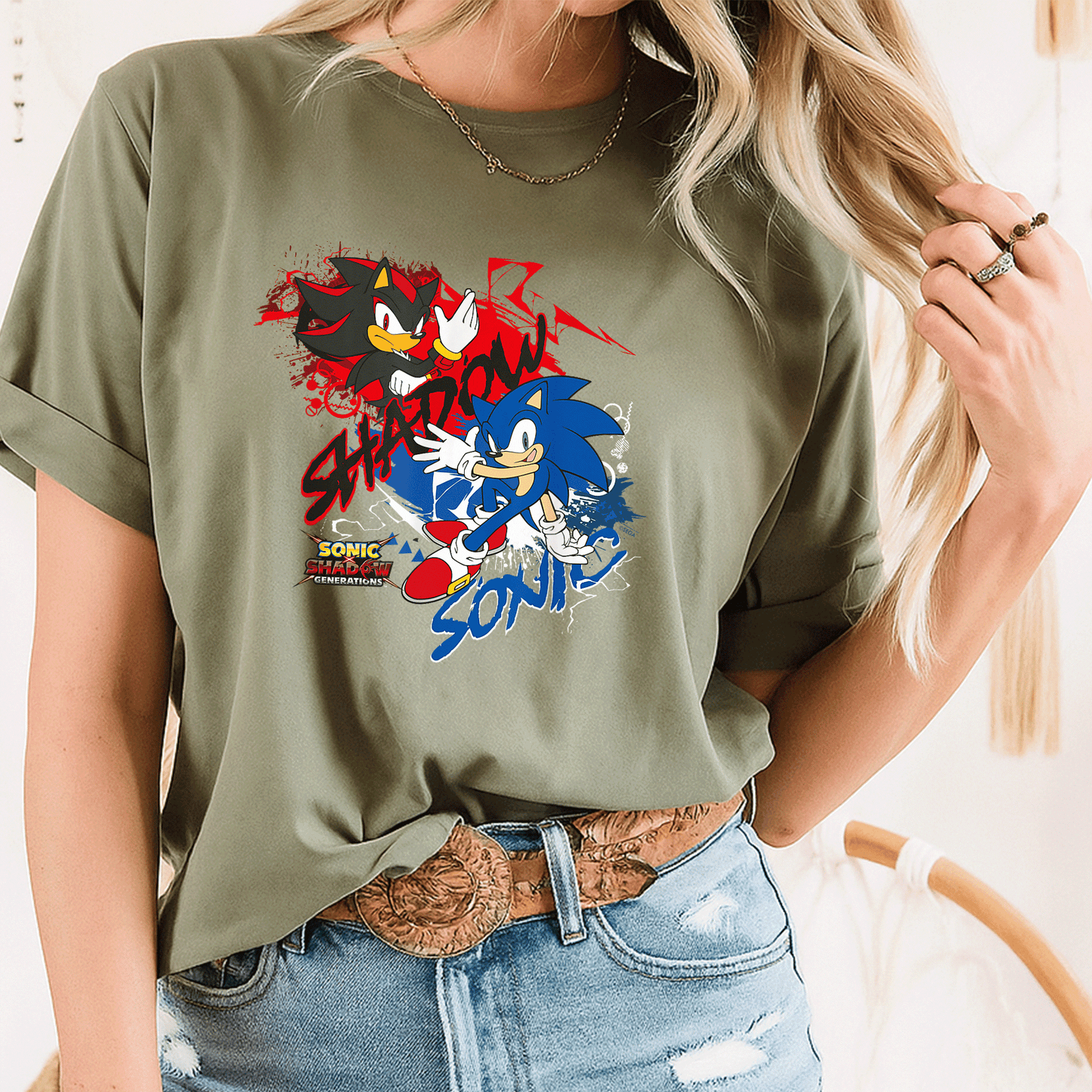 Sonic X Shadow Generations T-Shirt Featuring Iconic Duo Shadow and Sonic in Dynamic Design for Fans of All Ages - 8