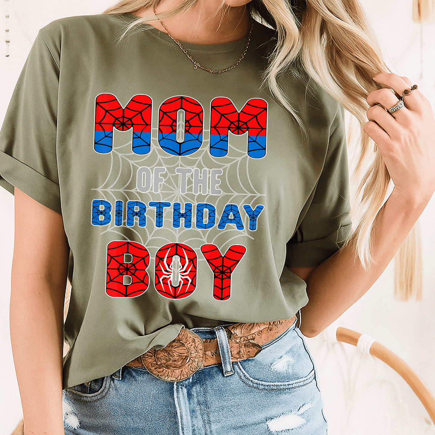 Spider Web Birthday Party T-Shirt for Mom of the Birthday Boy Fun and Festive Design Perfect for Celebration and Family Events - 8