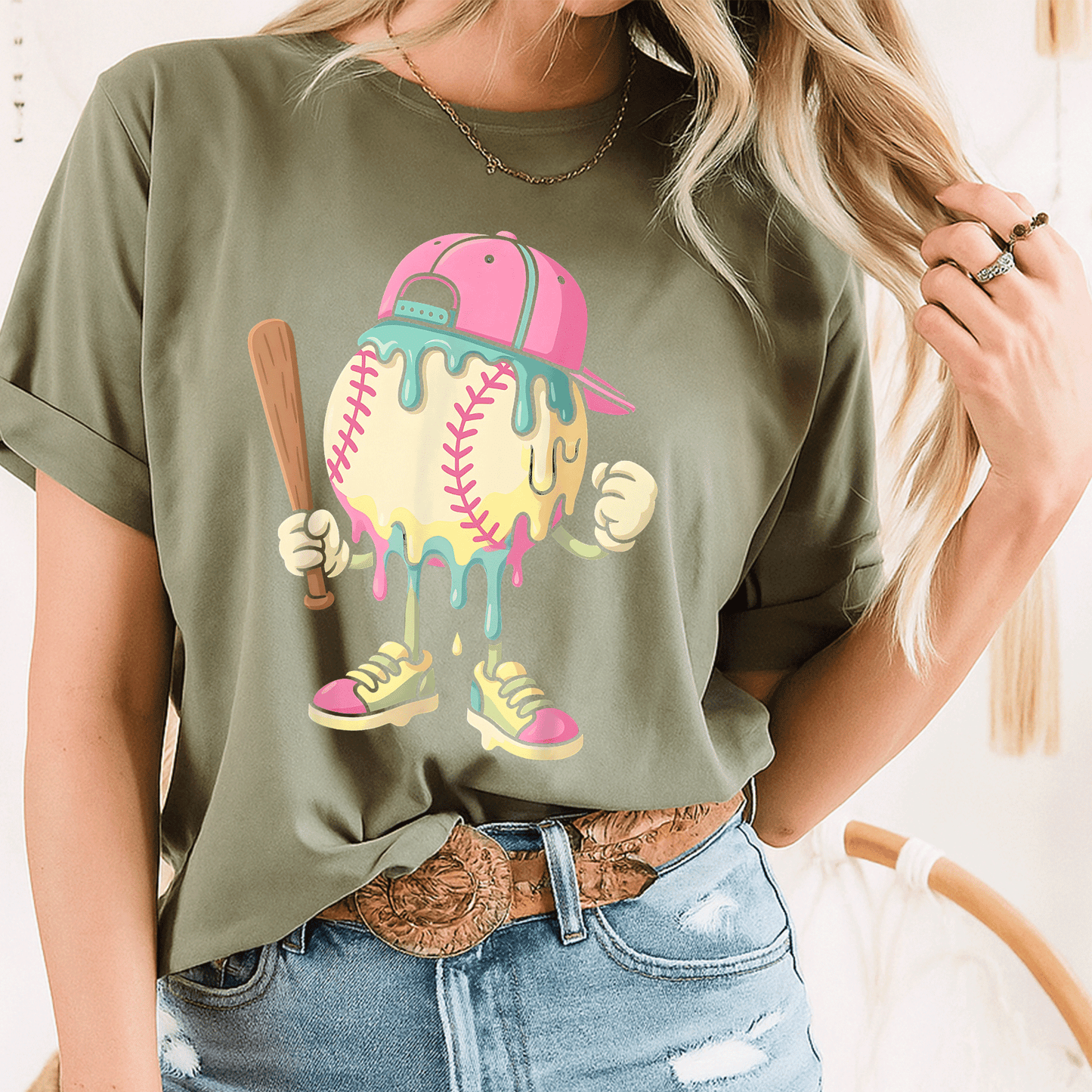 Stylish Ice Cream Drip Baseball T-Shirt for Girls Perfect for Summer Fun and Sporty Outfits - Cute and Trendy Design - 8