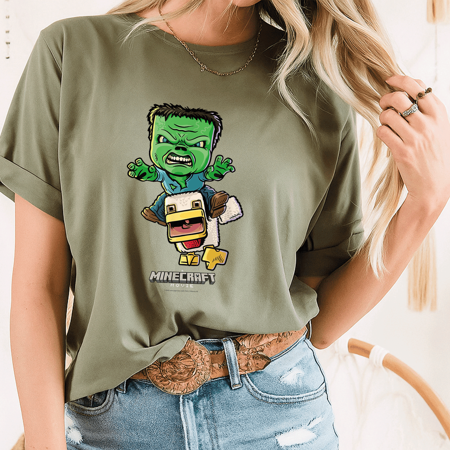Cute Minecraft Movie Chicken Jockey Baby Zombie Animated T-Shirt for Gamers - Fun and Unique Graphic Tee for Kids and Adults - 8