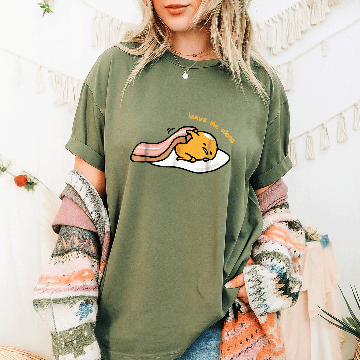 Cute Gudetama Leave Me Alone Tee Shirt Perfect for Lazy Days and Chill Vibes, Adorable Egg Character Graphic Design - 9