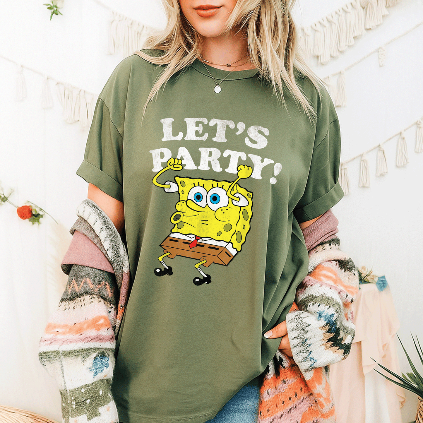 Spongebob Squarepants Lets Party T-Shirt Fun and Colorful Cartoon Design Perfect for Fans of All Ages and Celebrations - 9