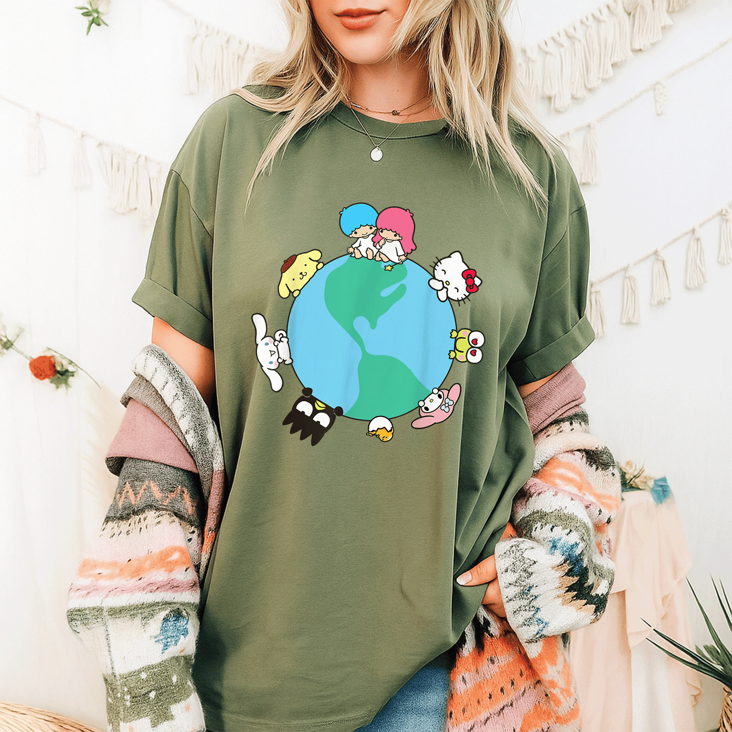Cute Hello Kitty and Friends Sanrio Earth T-Shirt - Stylish Graphic Tee for Kids and Adults, Perfect for Daily Wear and Gifts - 9