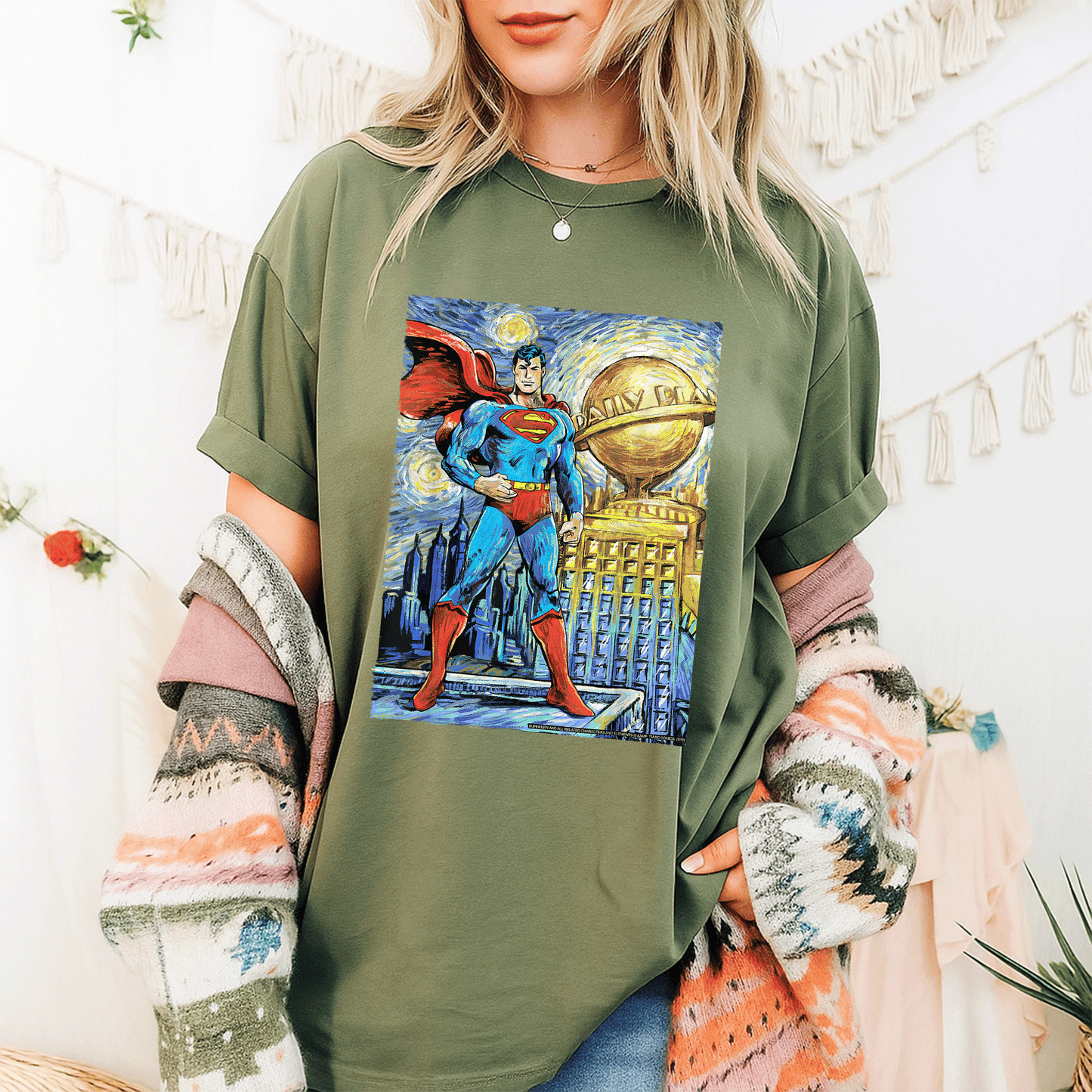 Stylish DC Comics Superman Starry Night Portrait T-Shirt - Unique Cosmic Art Design for Fans and Collectors - 9